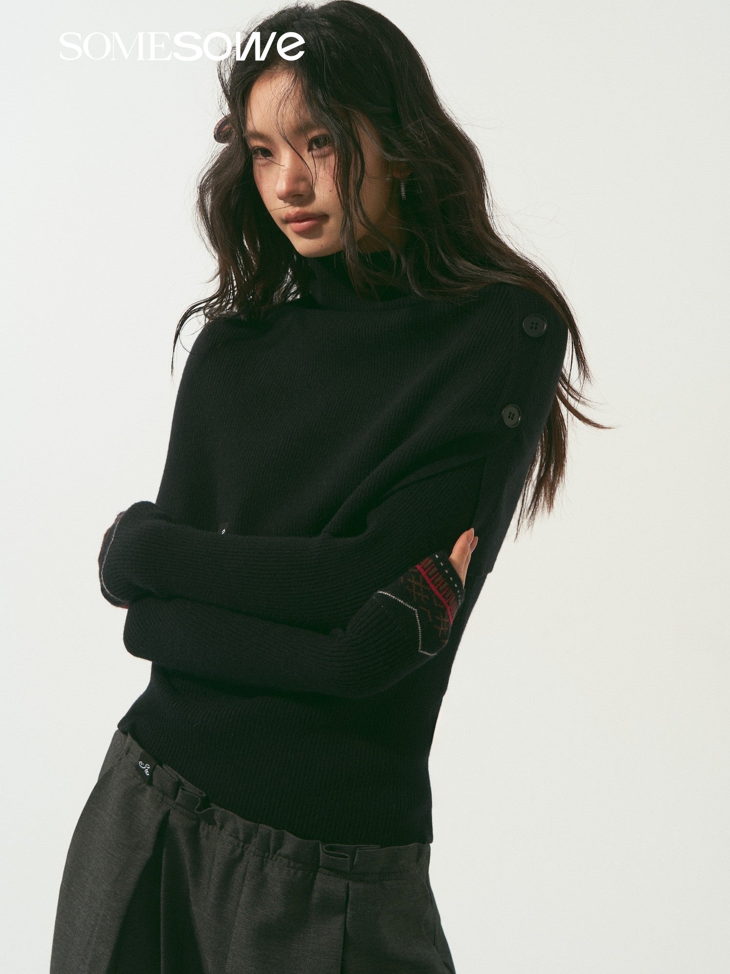 SOMESOWE S2508338 Shawl real two long sleeved knitted top