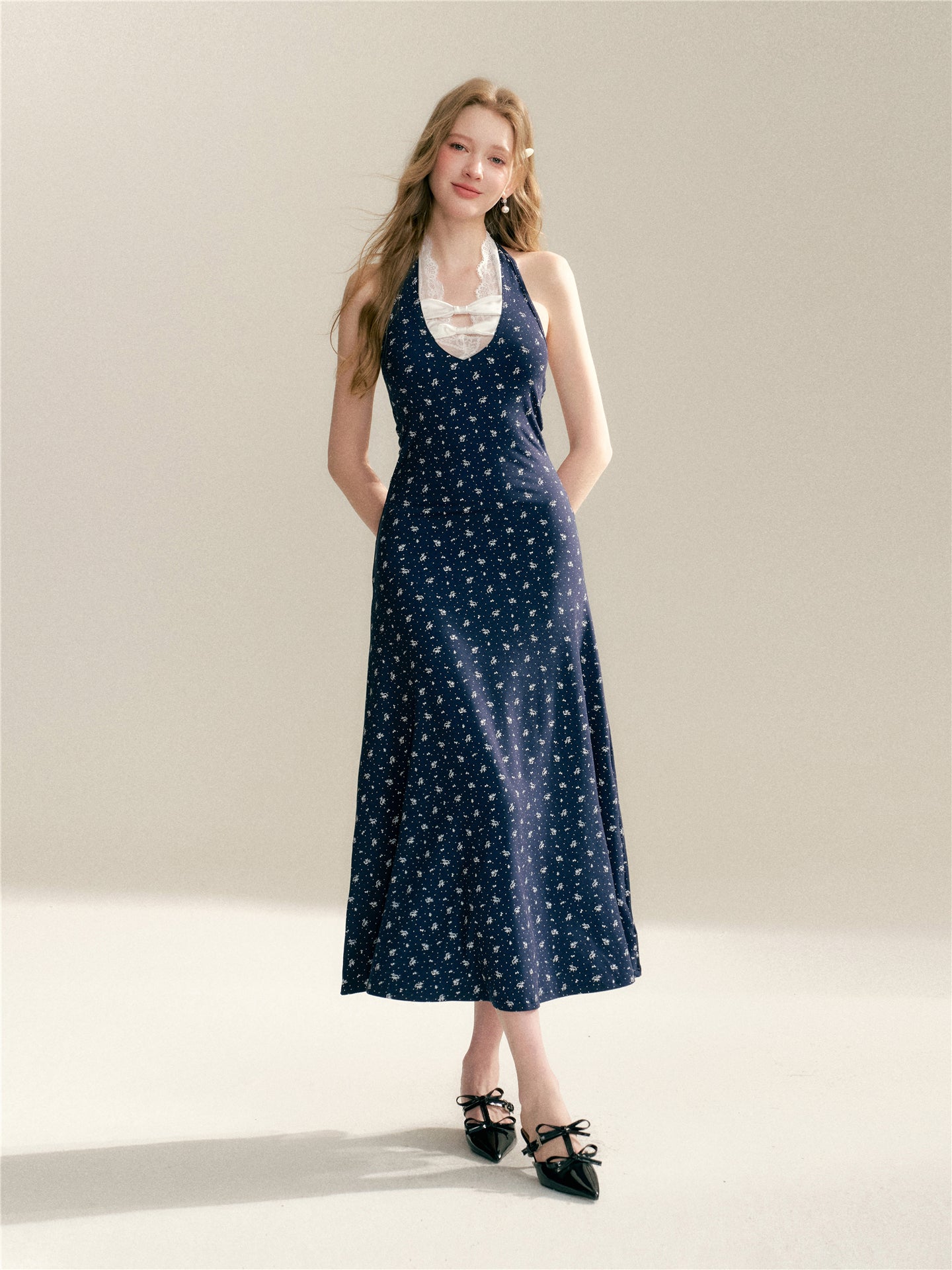 16DEWS 16D246063 Floral hanging neck and waist A-line dress