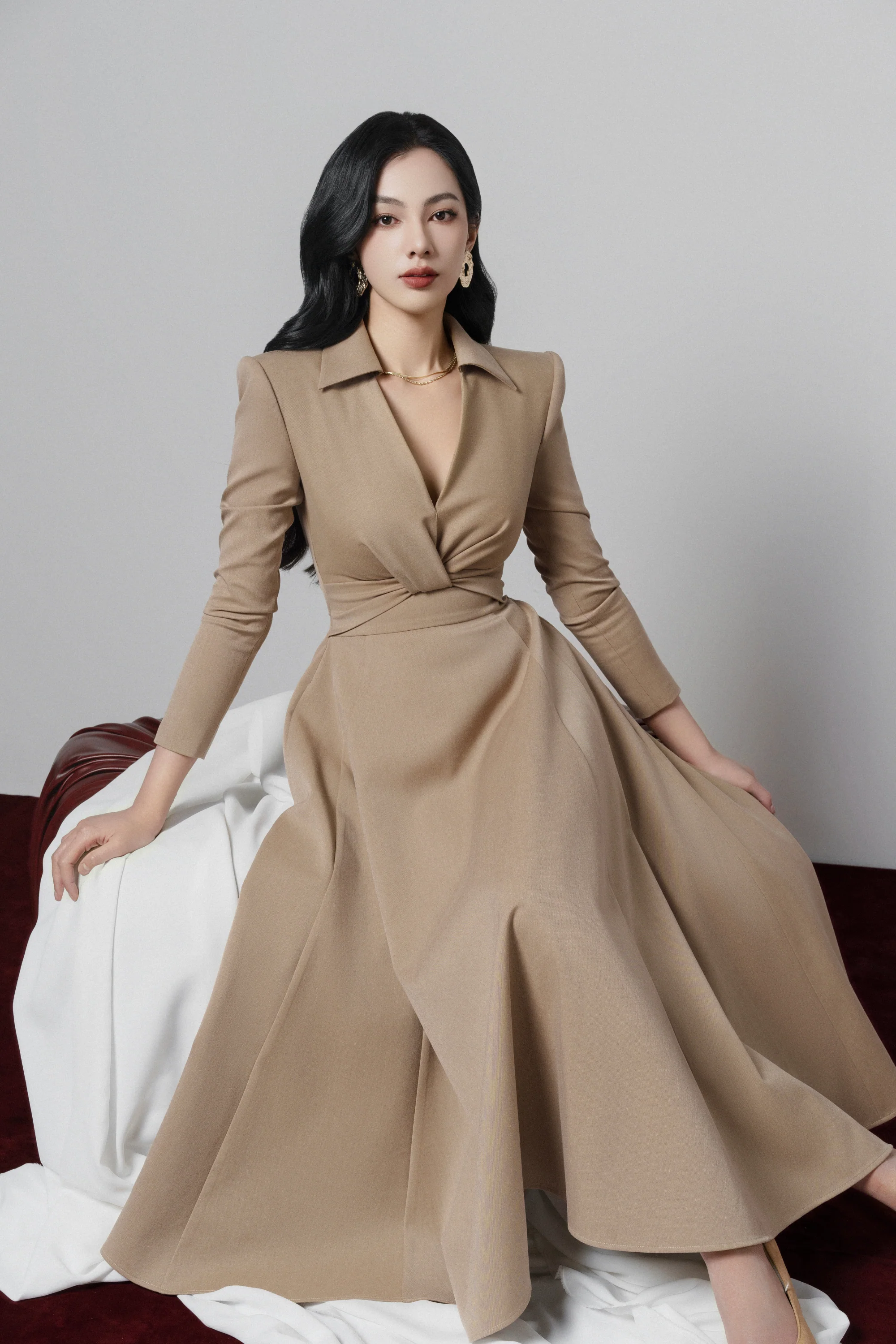 BYDENIO Elowyn V-neck Midi Shirt Dress