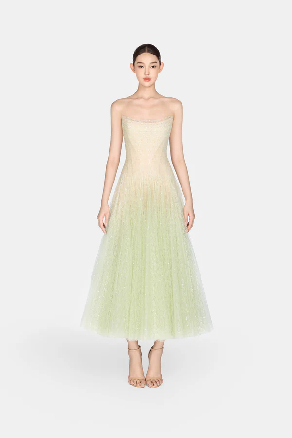 Montsand Draped Lace Midi Dress-Mint