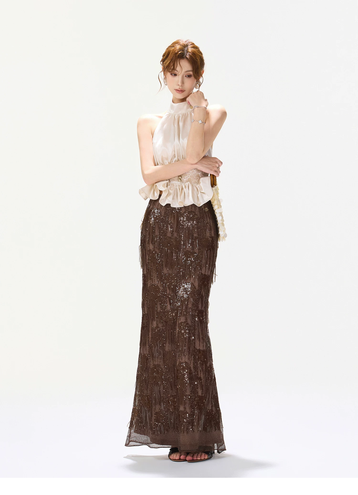 CYNR Lace Sleeveless Blouse & Mermaid Skirt Two Piece Set