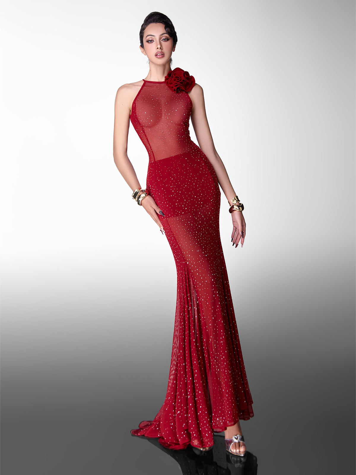Glam Doll Long stretch rhinestone dress(2 colors)