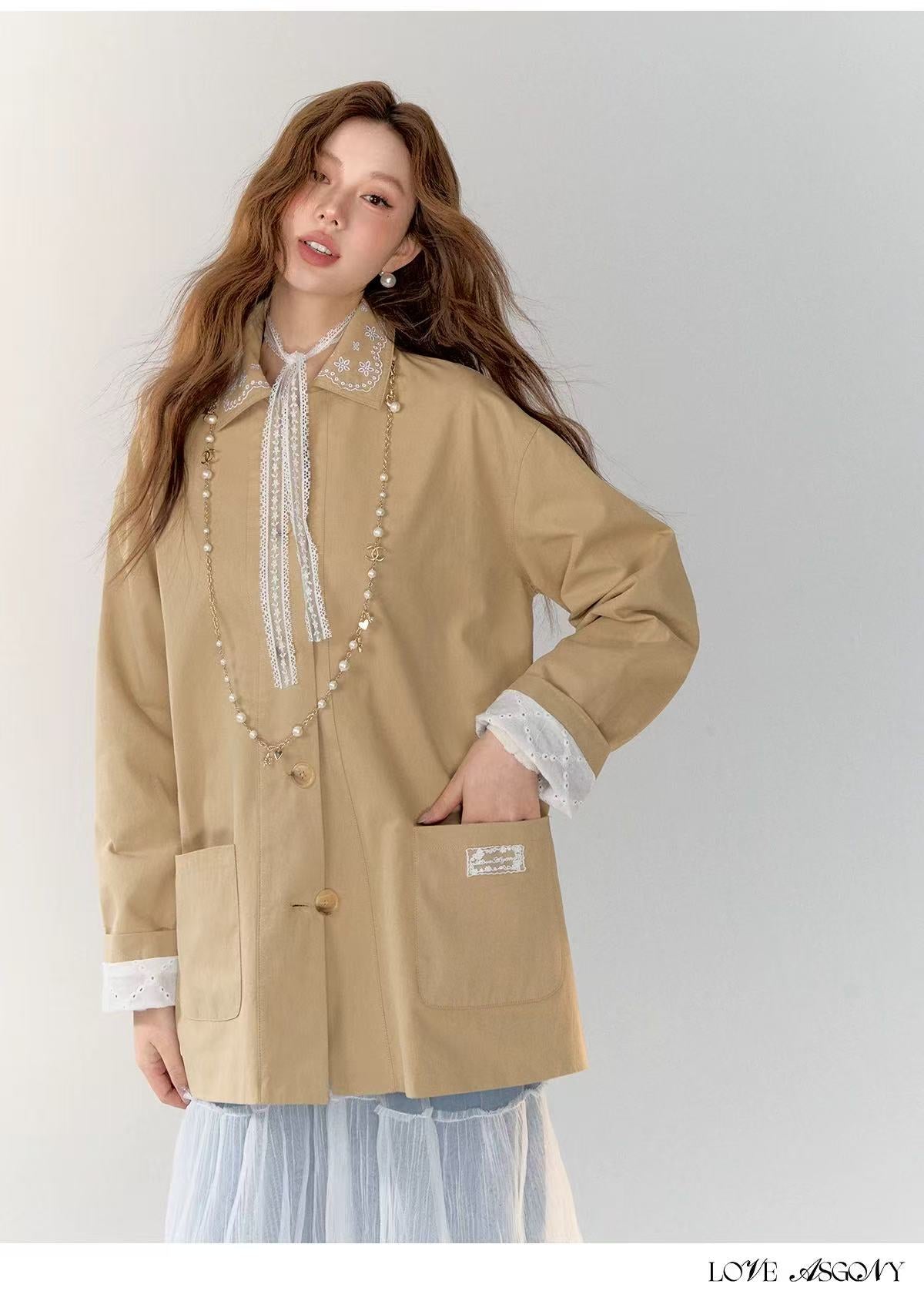 AsGony ASG24726 Lace patchwork casual jacket