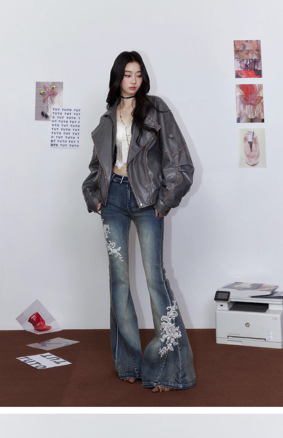 Tut tuto Loose collared motorcycle leather jacket