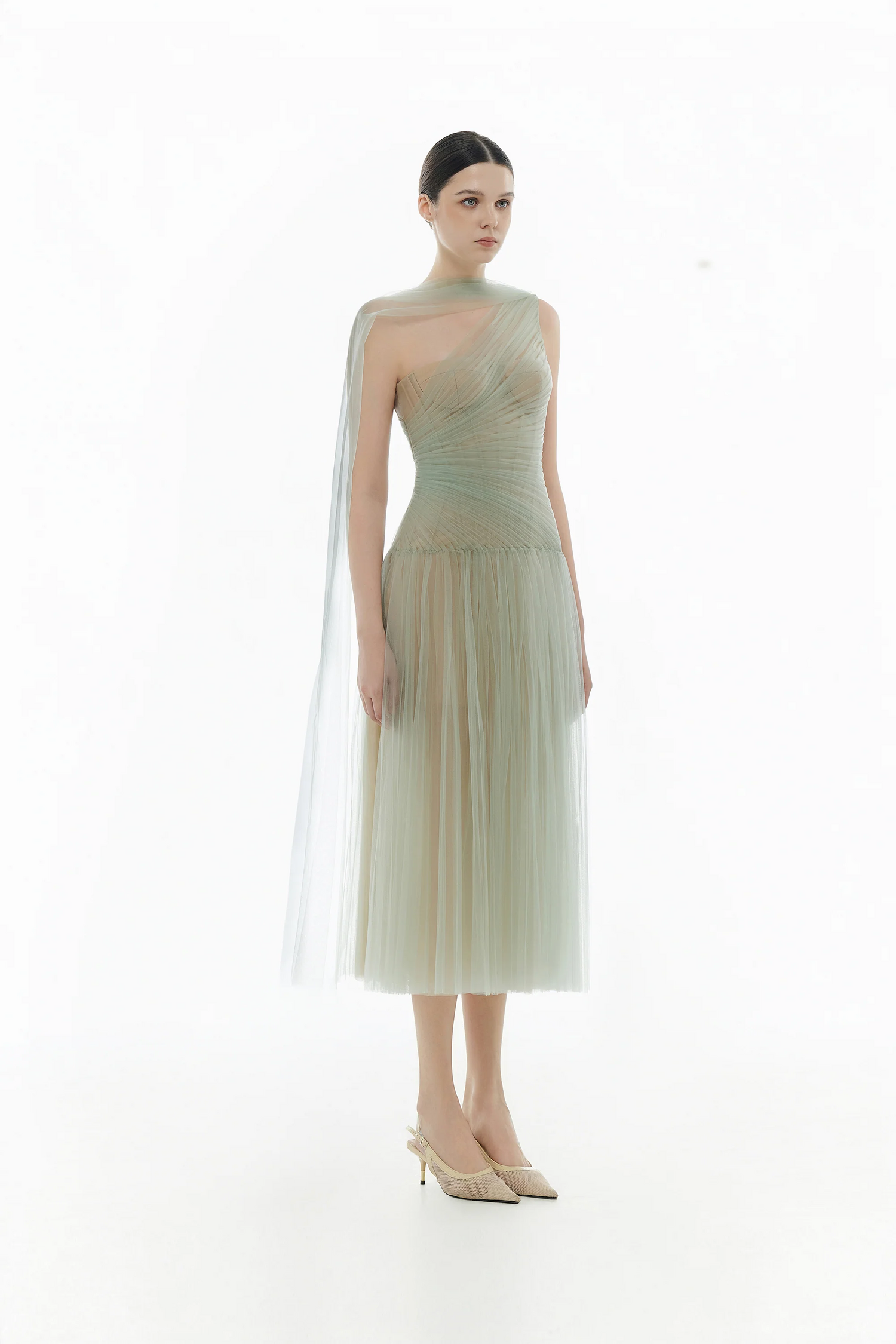 Montsand Draped Midi Dress-Mint