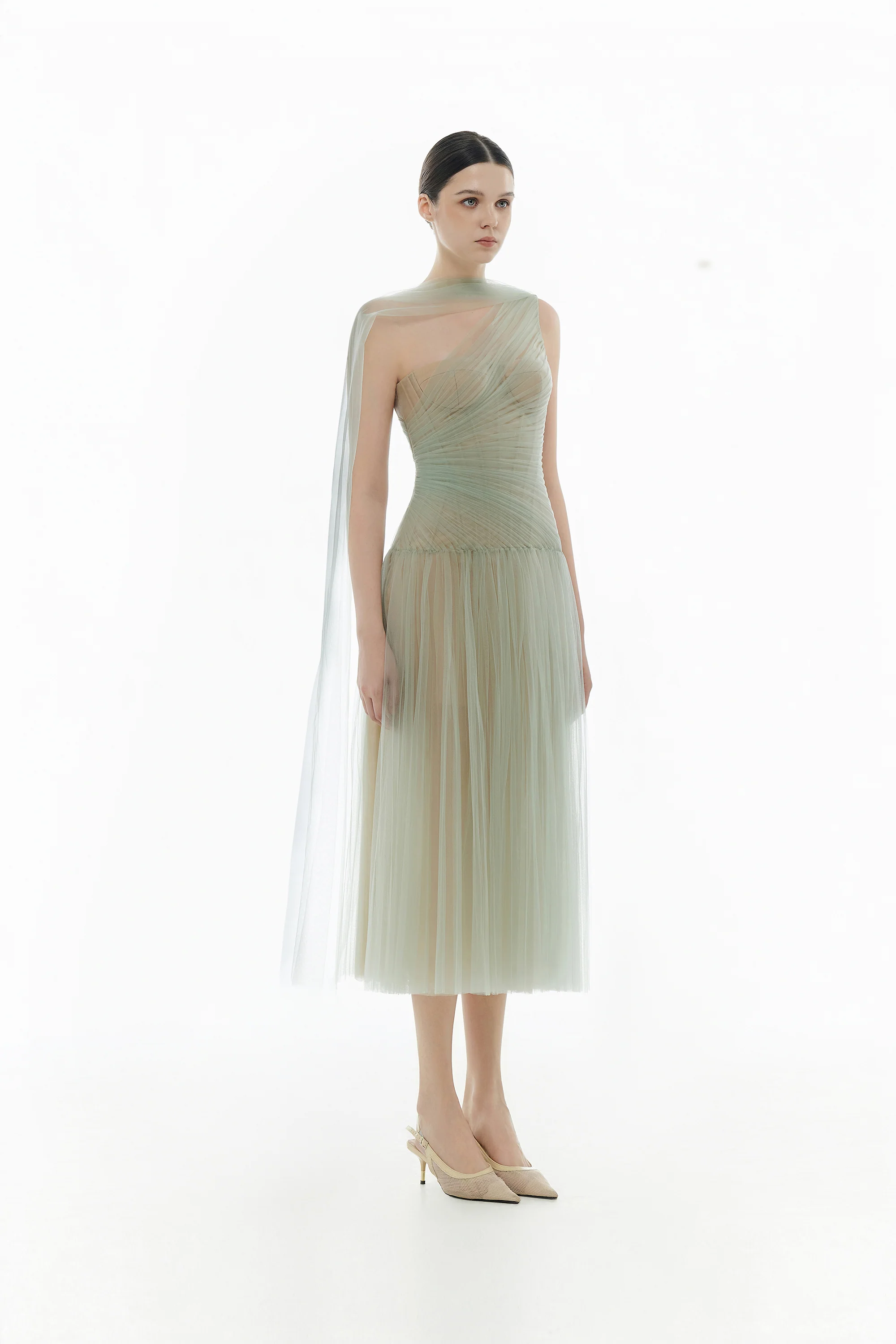 Montsand Draped Midi Dress-Mint
