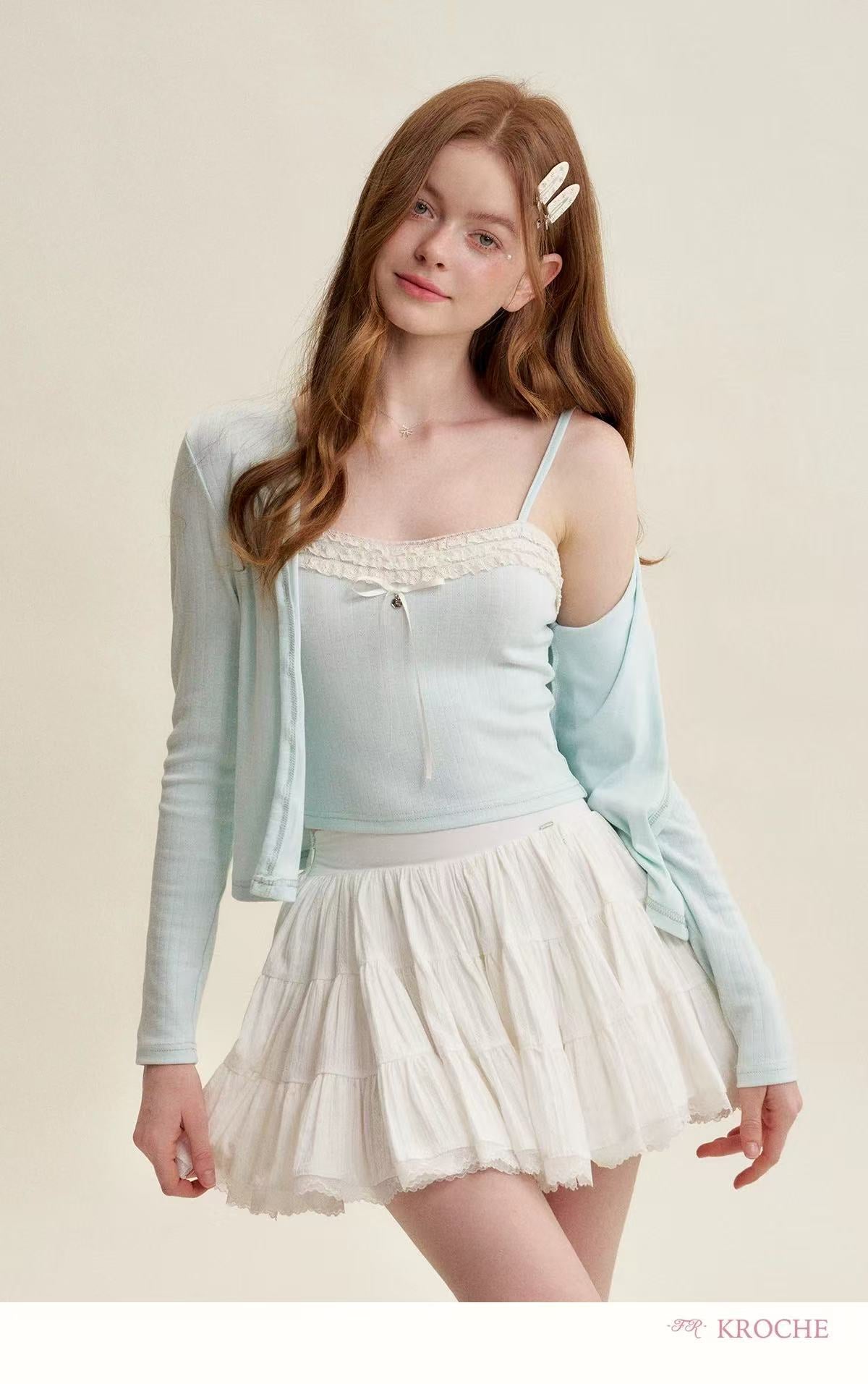 Kroche French style lace suspender + cardigan set