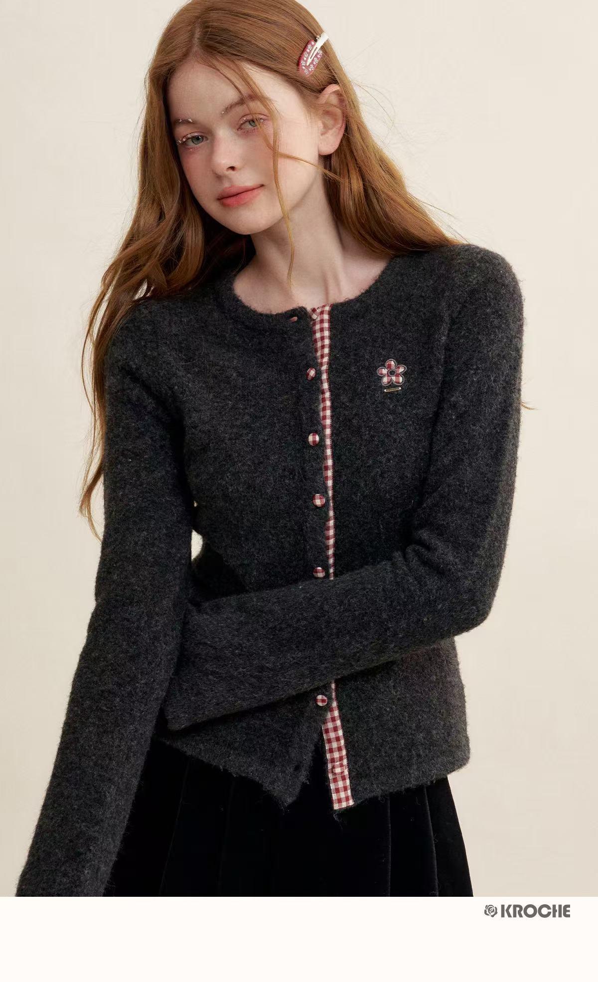 Kroche Splicing plaid cardigan