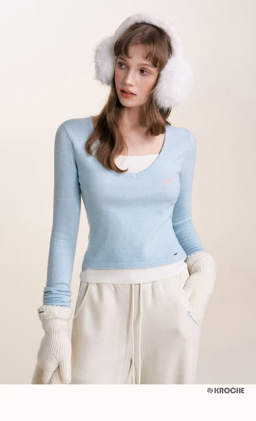 Kroche Rose embroidered knitted top (2color)