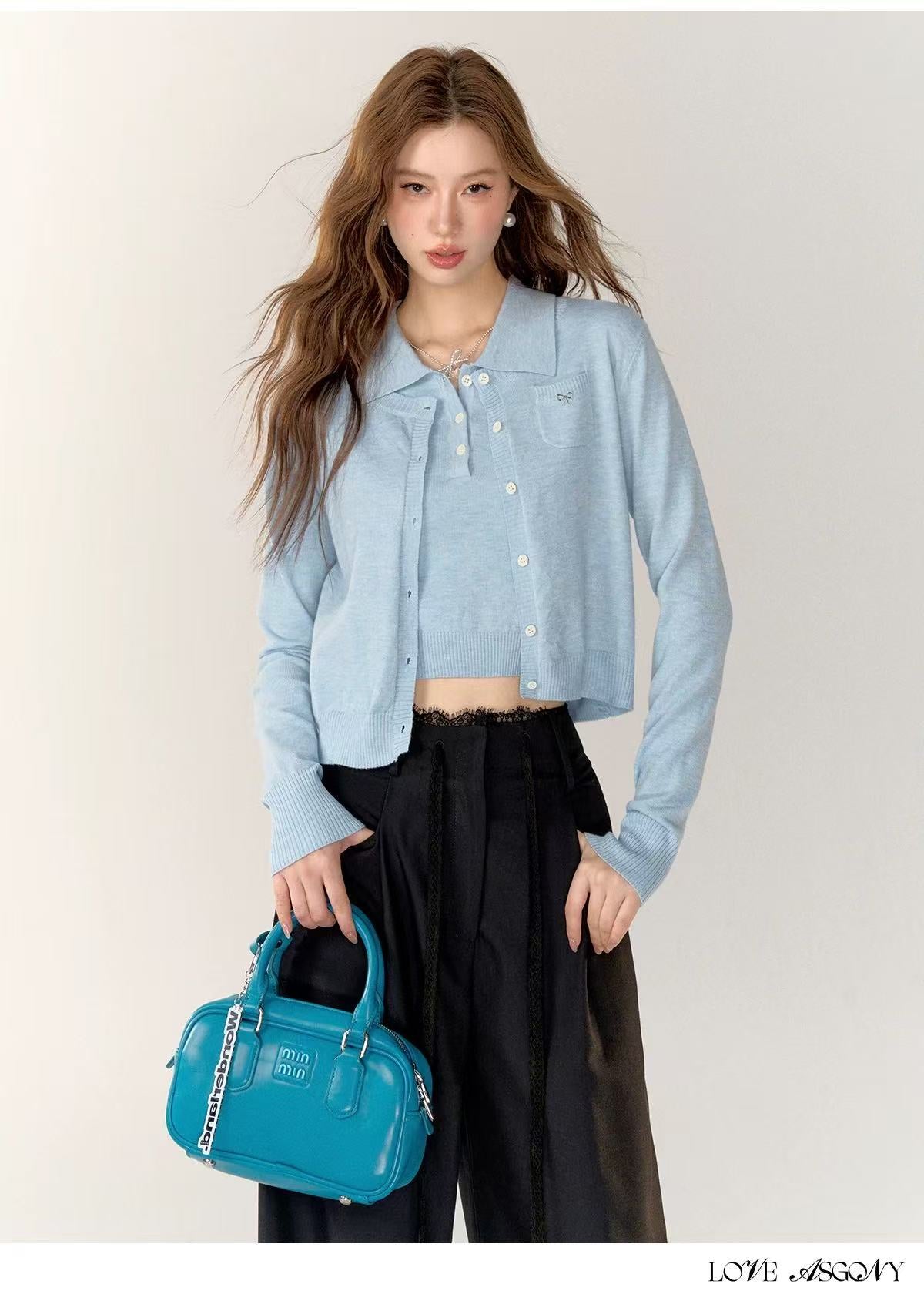 AsGony ASG24745 Knitted cardigan + vest set