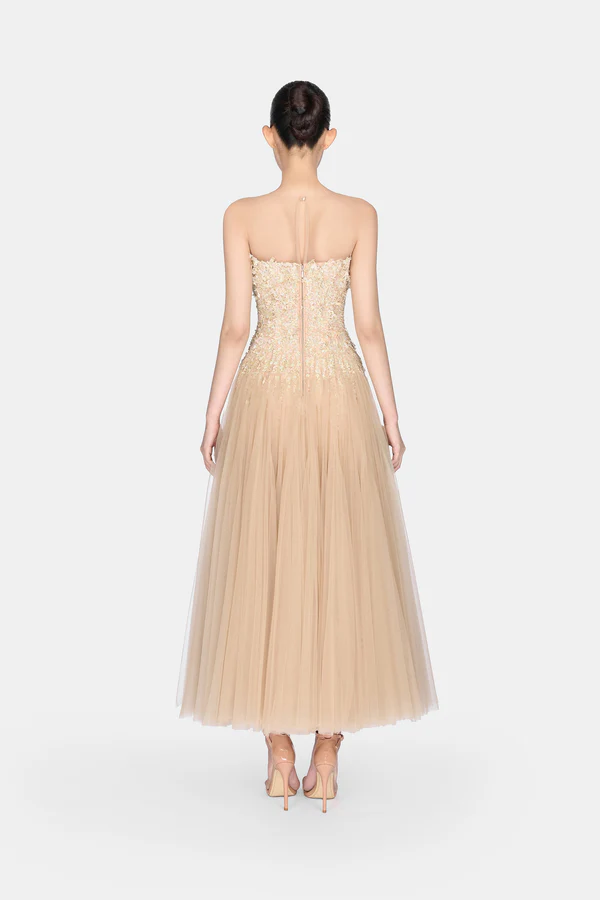 Montsand Pastel Beaded Lace Midi Dress