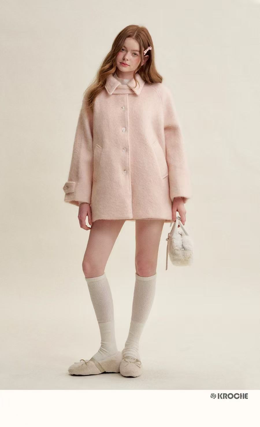 Kroche Peach pink loose warm jacket