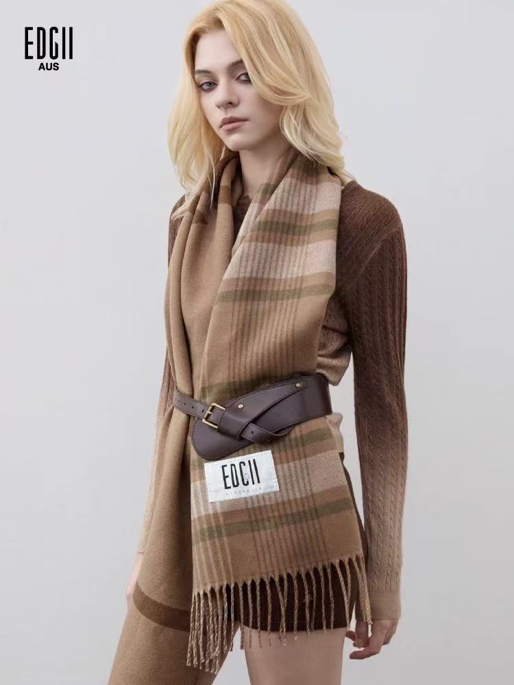 EDGII ED50AW11001&ED50AW11002 Plaid double-sided wool scarf