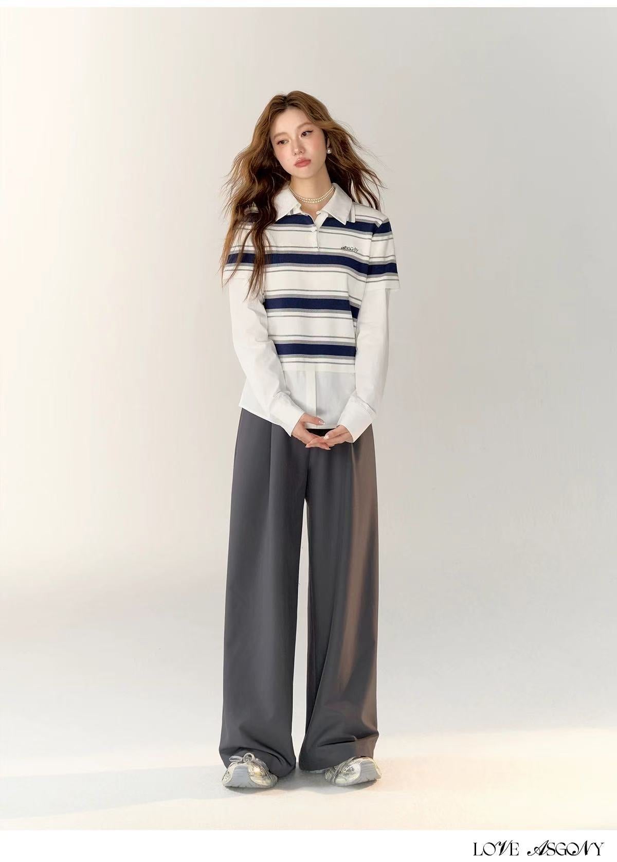 AsGony ASG24748 Fake two pieces long sleeved top