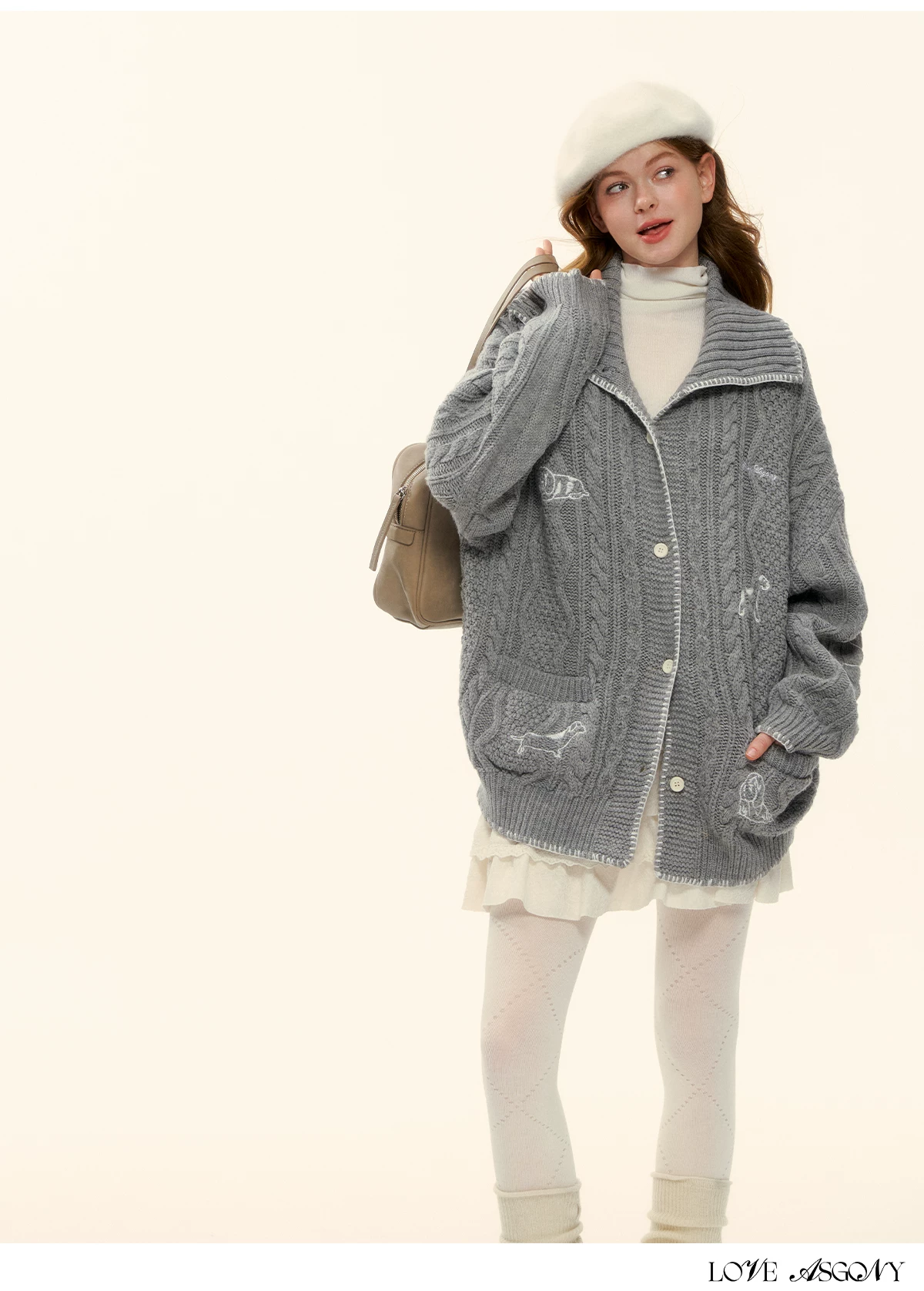 AsGony ASG25557 Collar Twisted Knitted Coat(2color)