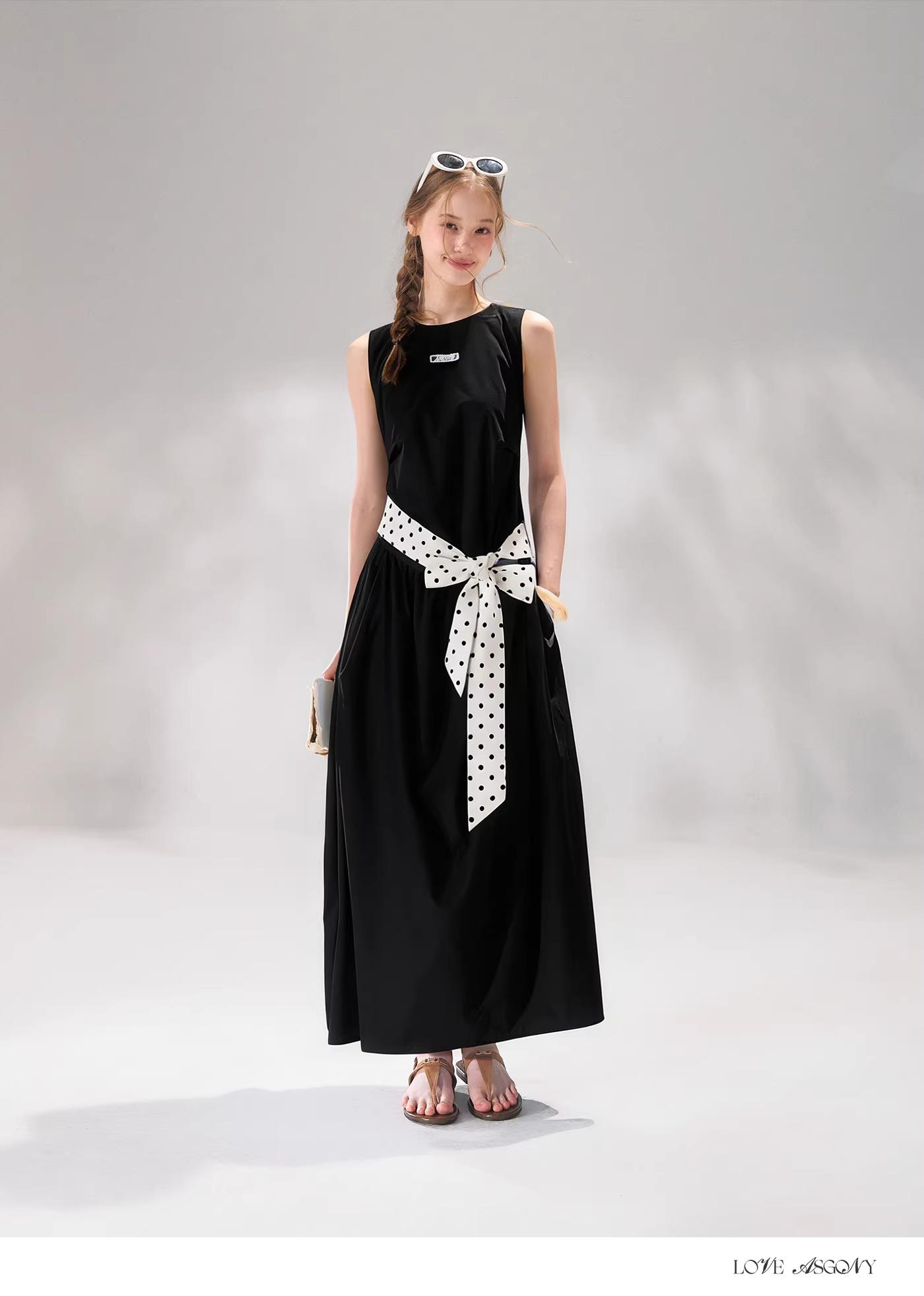AsGony ASG26104 Sleeveless polka dot tie flower bud dress
