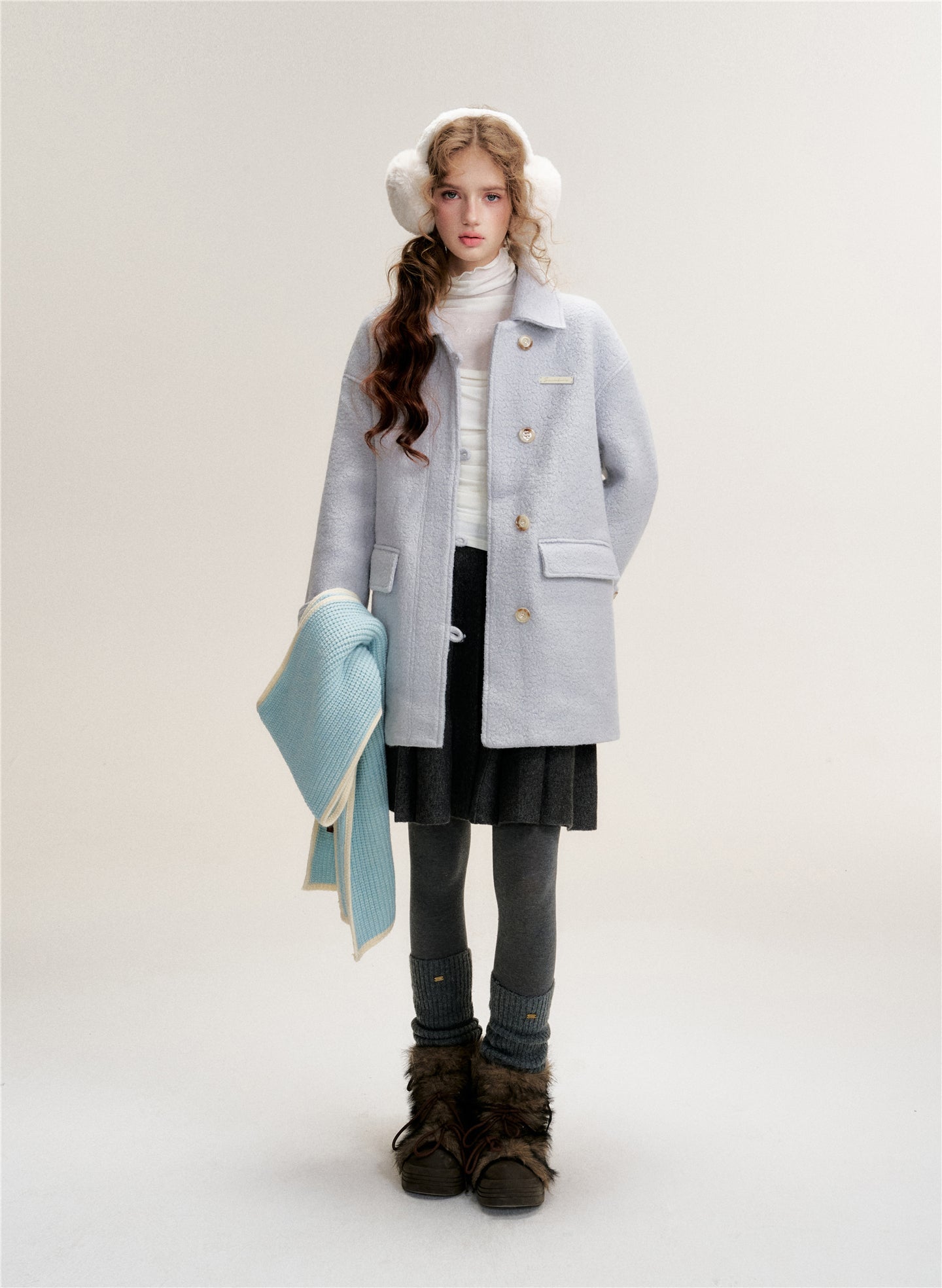 16DEWS 16D25488 Light blue woolen coat