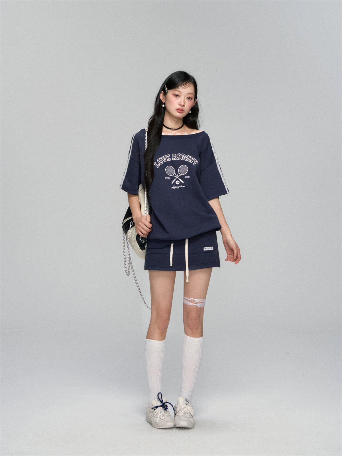 AsGony ASG25110&ASG25111 Embroidered patchwork lace T-shirt + skirt set (seperate)