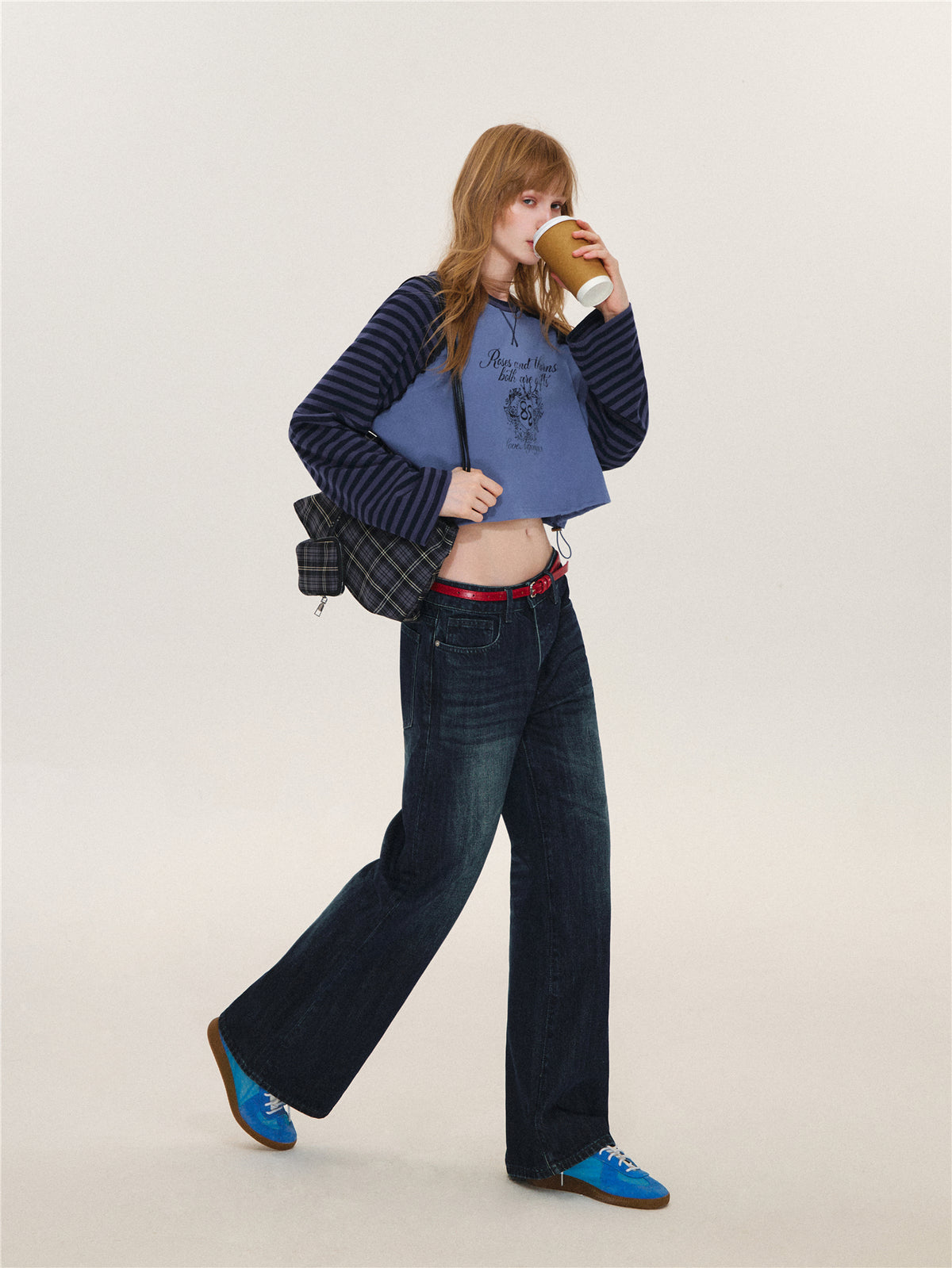 Asgony ASG26563 Retro Striped Color-Block Top
