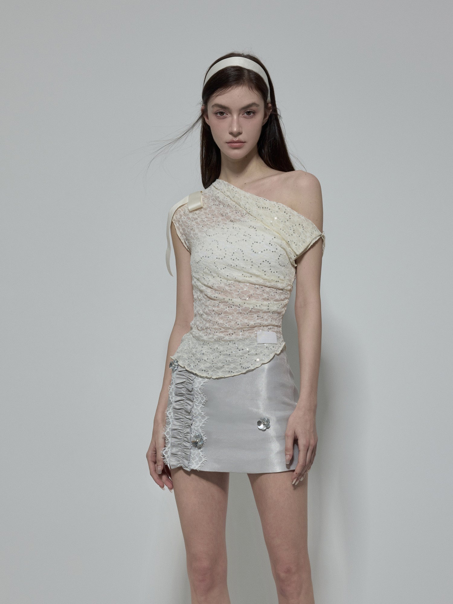 NOMEANSNO Satin Ruffled Hem Beaded Skirt