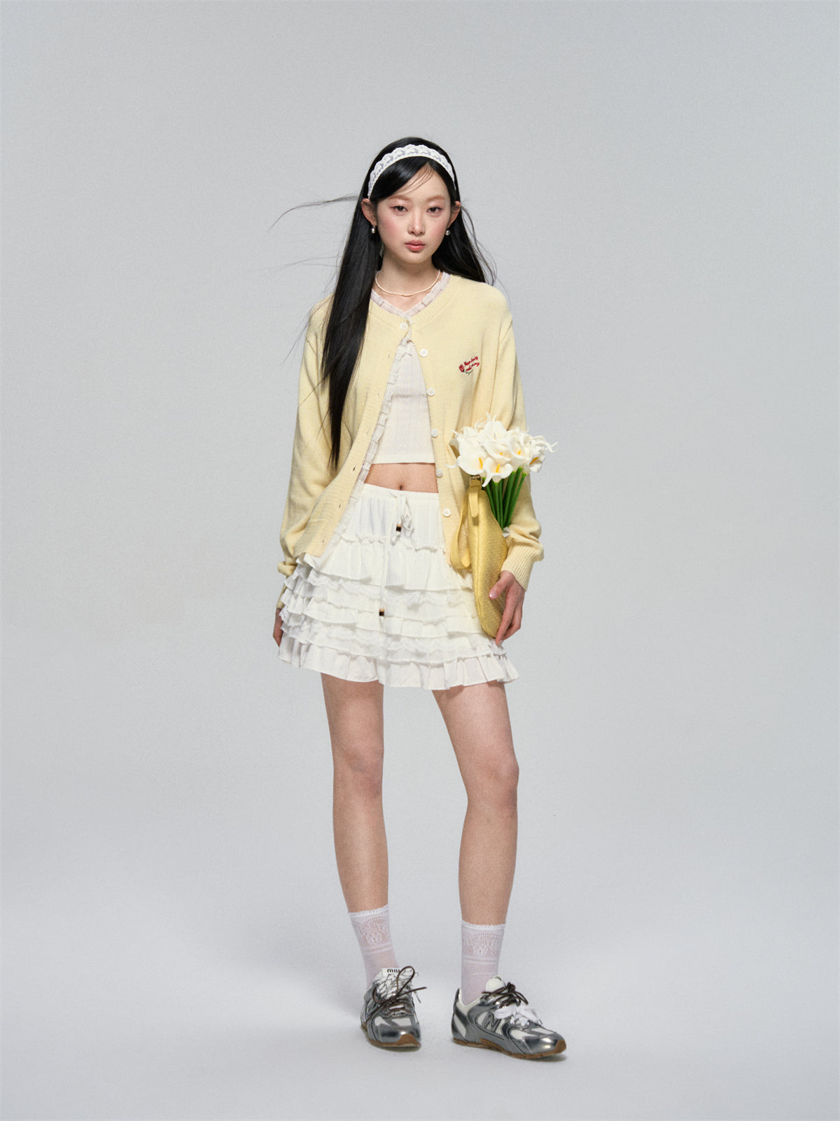 AsGony ASG25085 Lace contrasting tiered skirt