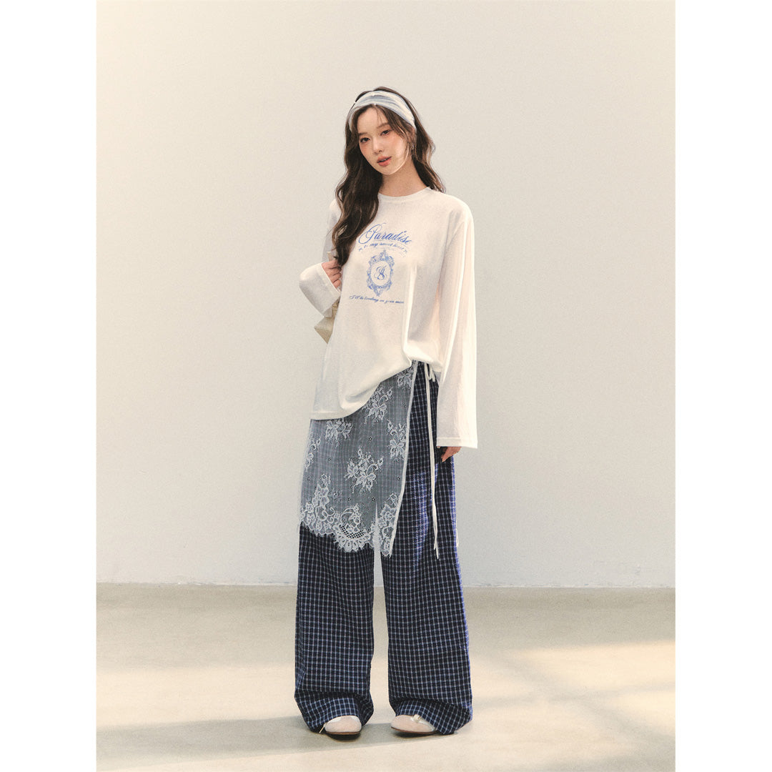 AsGony ASG25346&ASG25365 College printed loose long sleeved T-shirt + pants set