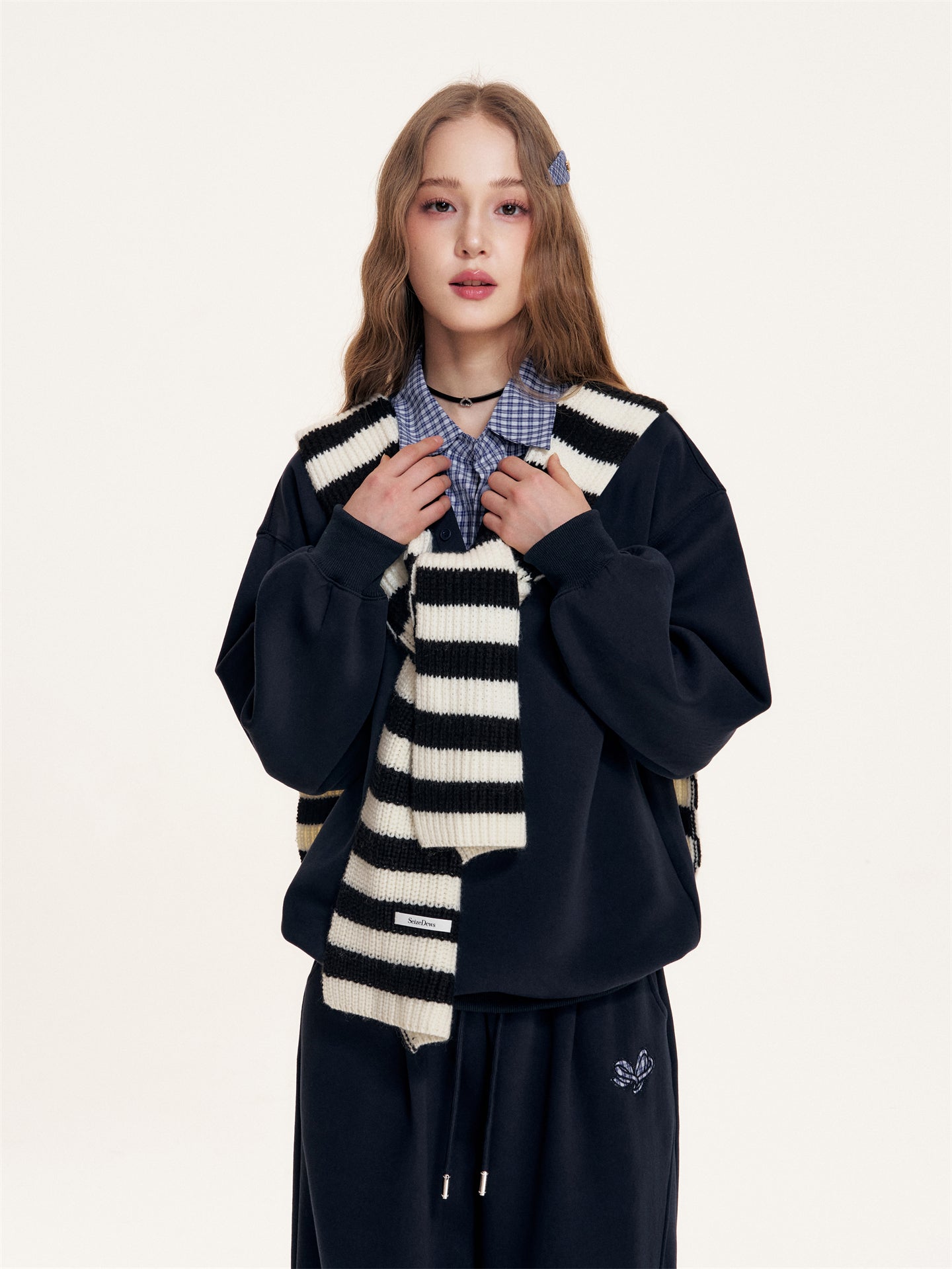 16DEWS 16D25401&16D25402&16D25414 Detachable shawl fake two-piece top + pants set