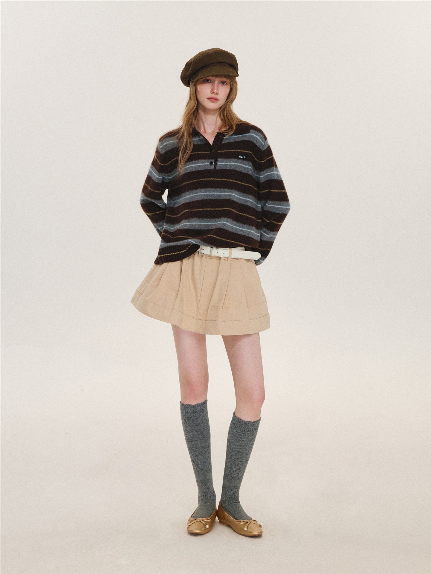 Asgony ASG26625 Cuffed Elastic-Waist Puffy Skort