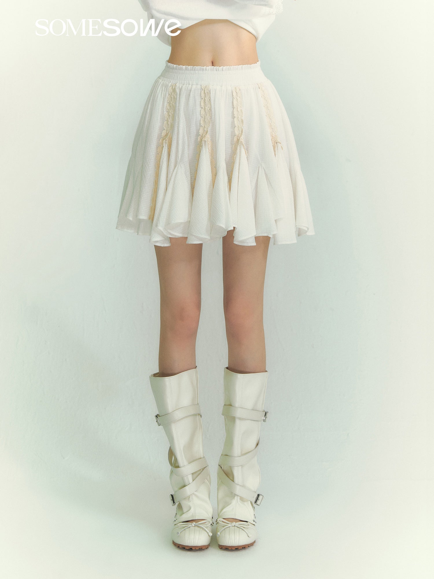 SOMESOWE SS2609050 Lace patchwork irregular leaf skirt