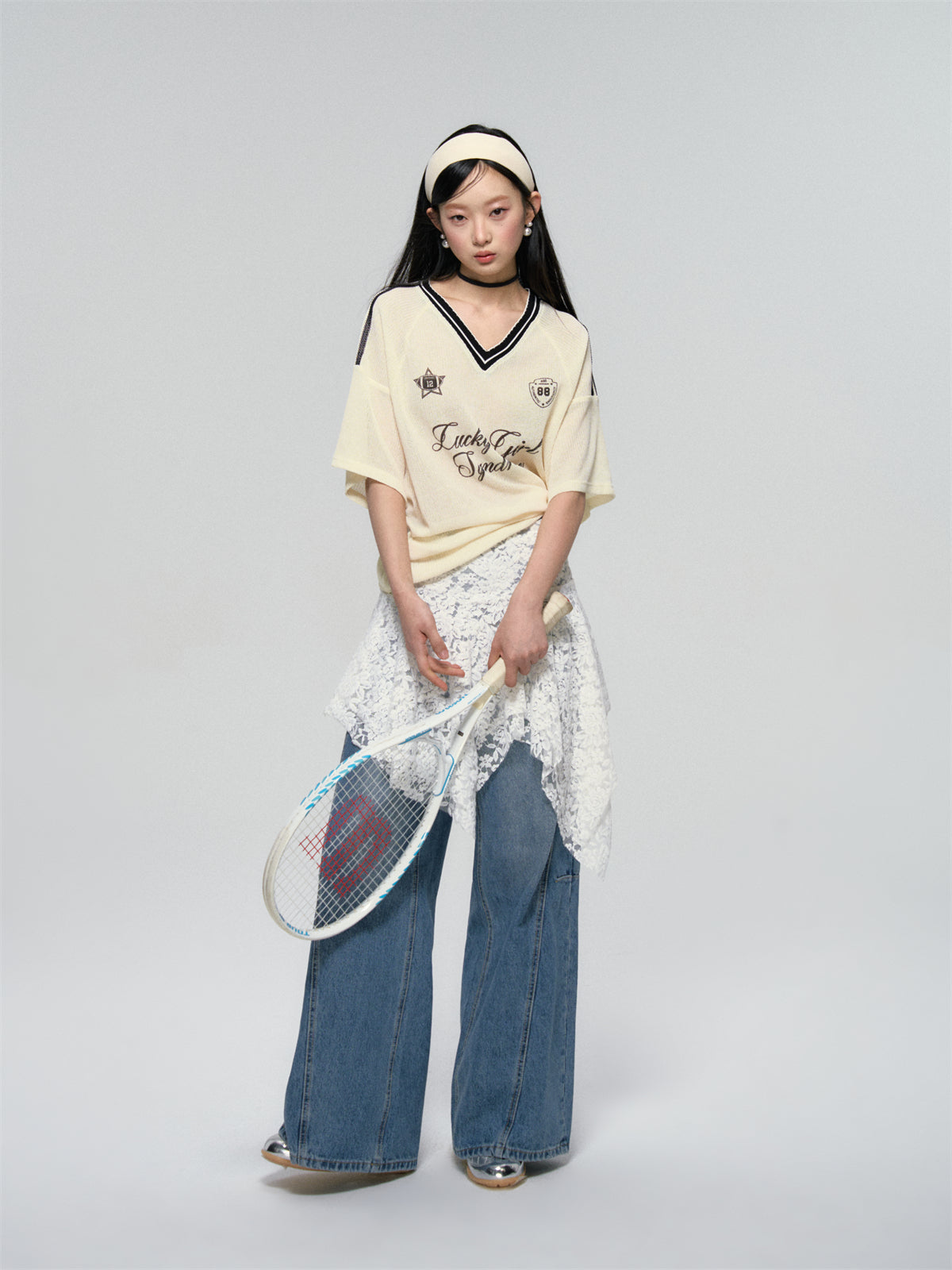 AsGony ASG25094 White irregular lace skirt