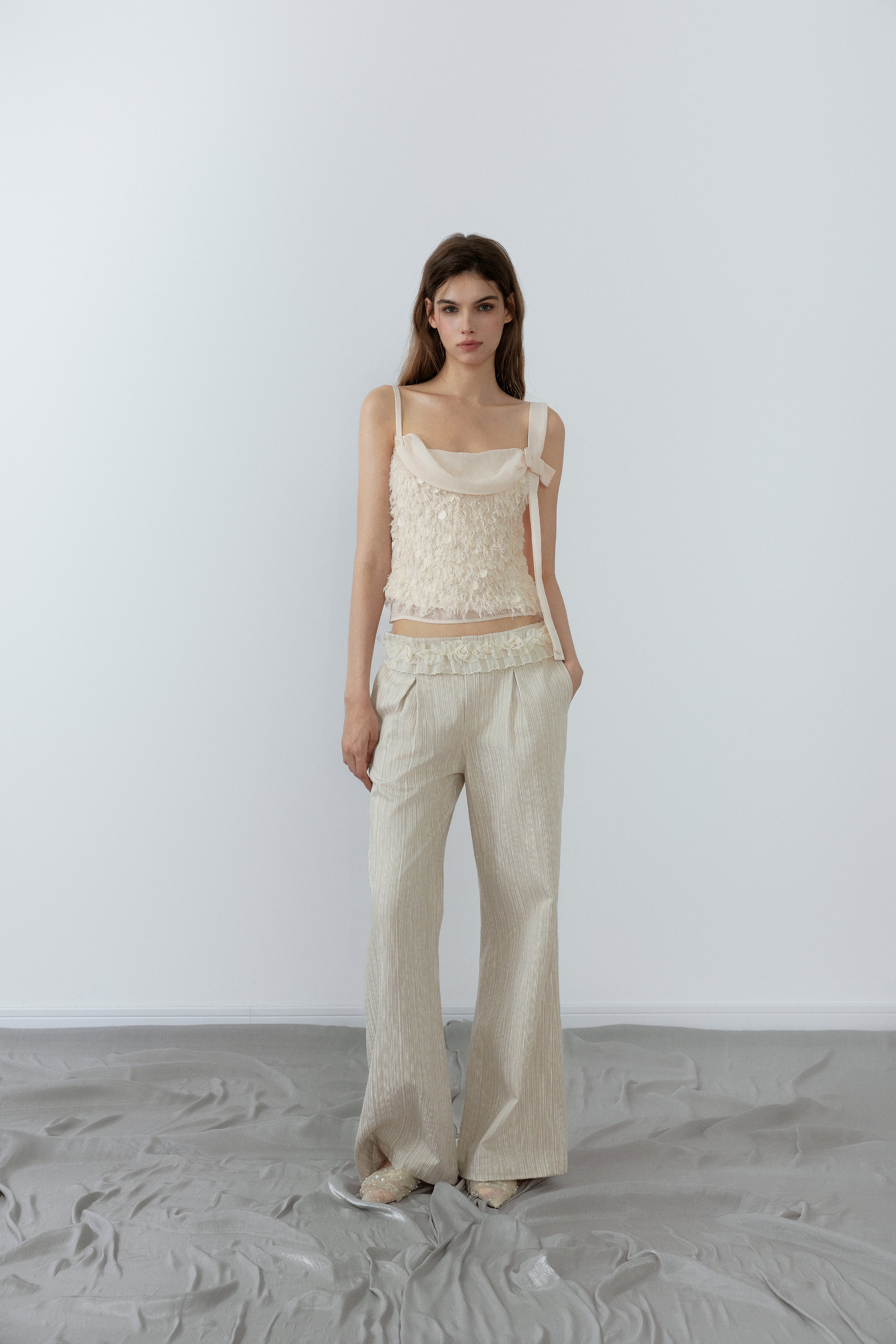 NONCESTNON N202 Bead ribbon camisole top