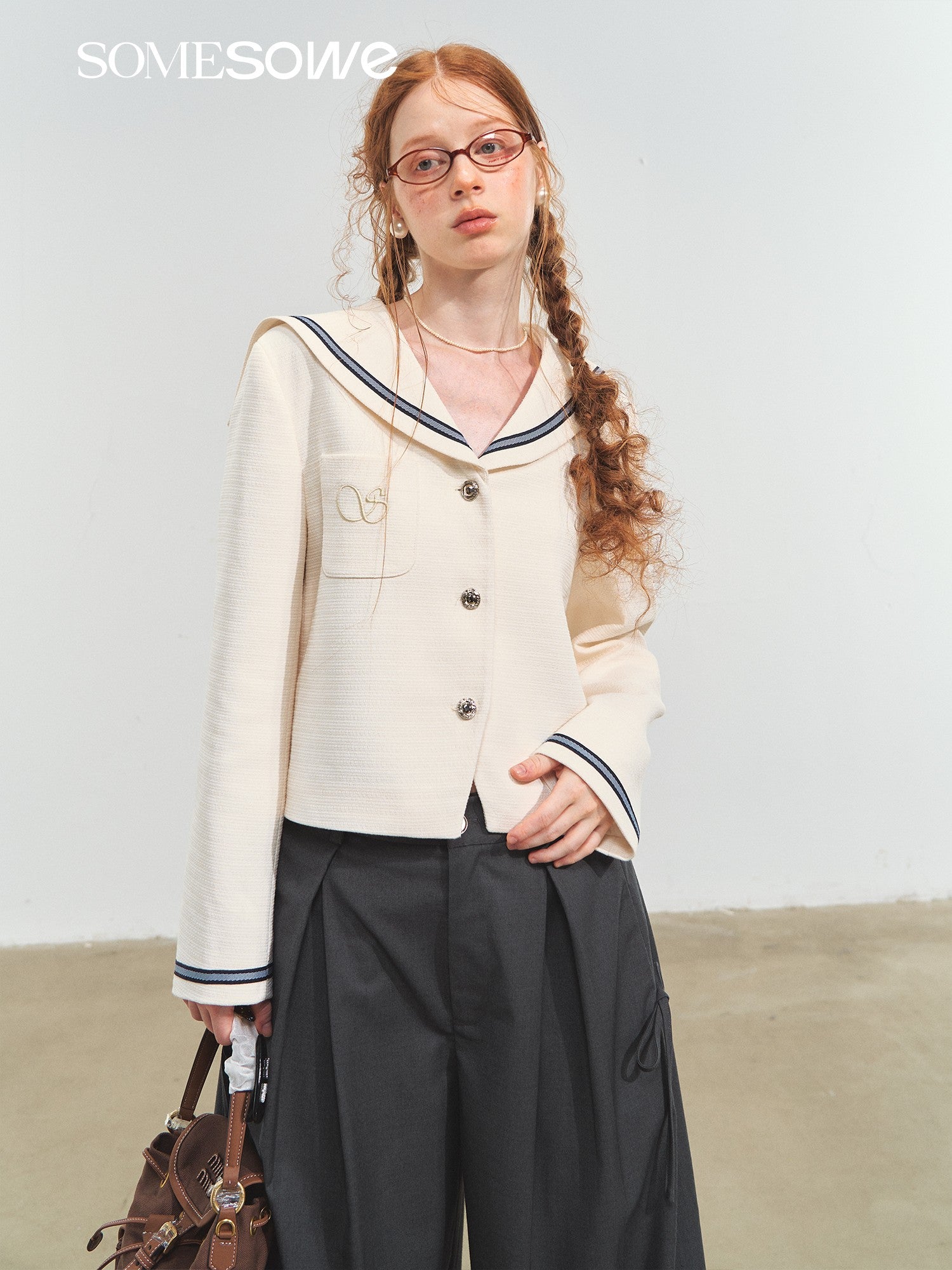 SOMESOWE S2508204 Sailing style embroidered tweed short jacket