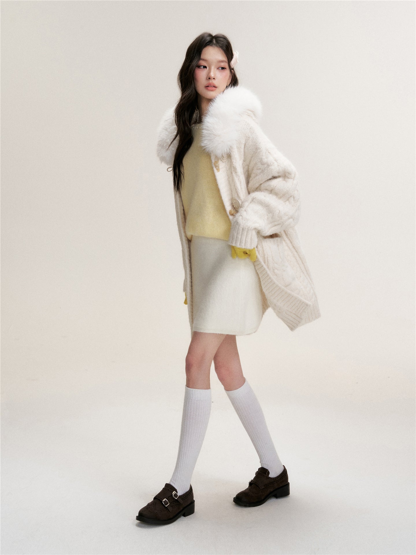 16DEWS 16D25461 Nine inch sleeve rabbit hair cotton wool blended knitted top