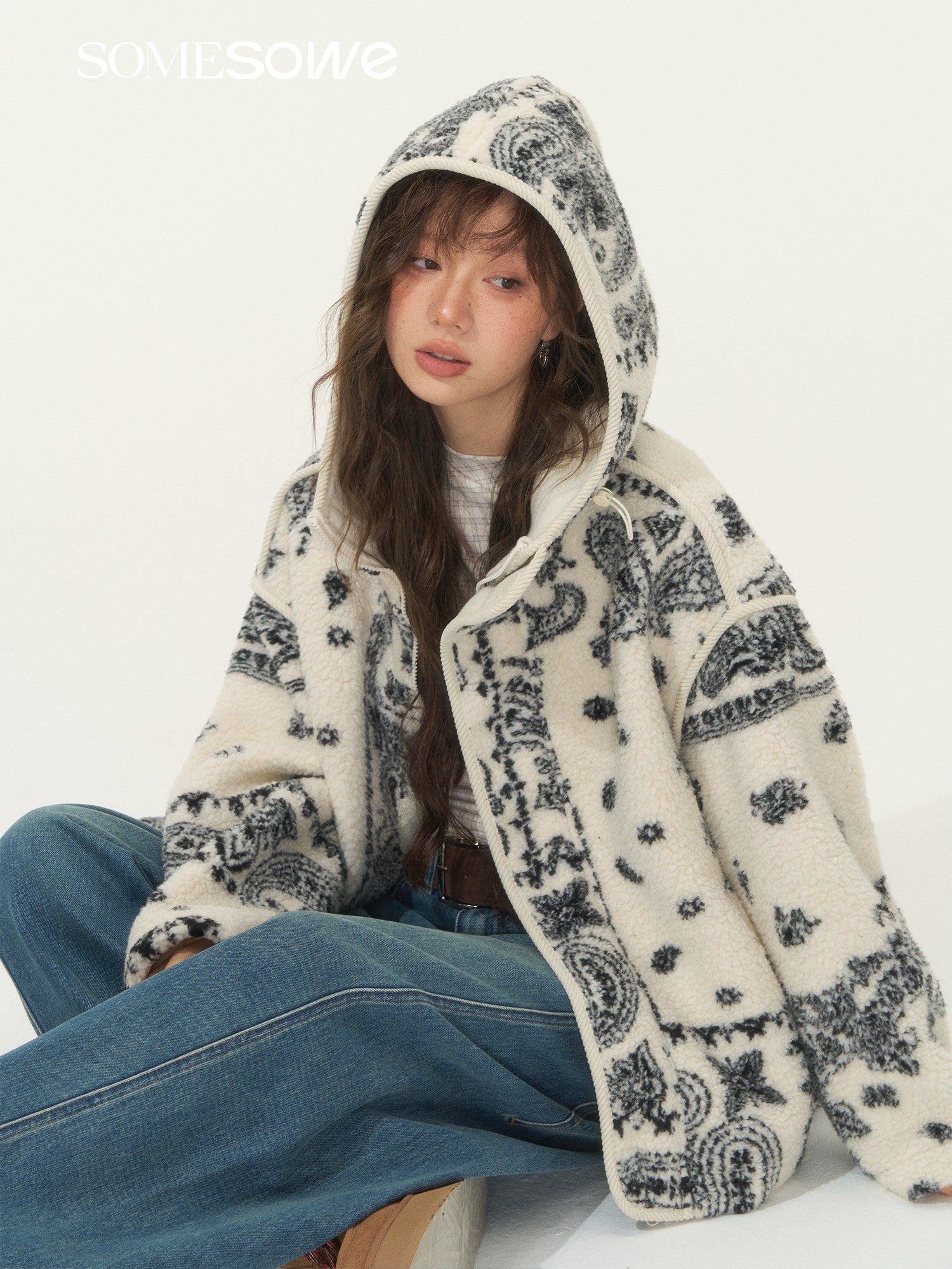 SOMESOWE S2508256 Jacquard fleece hooded casual jacket