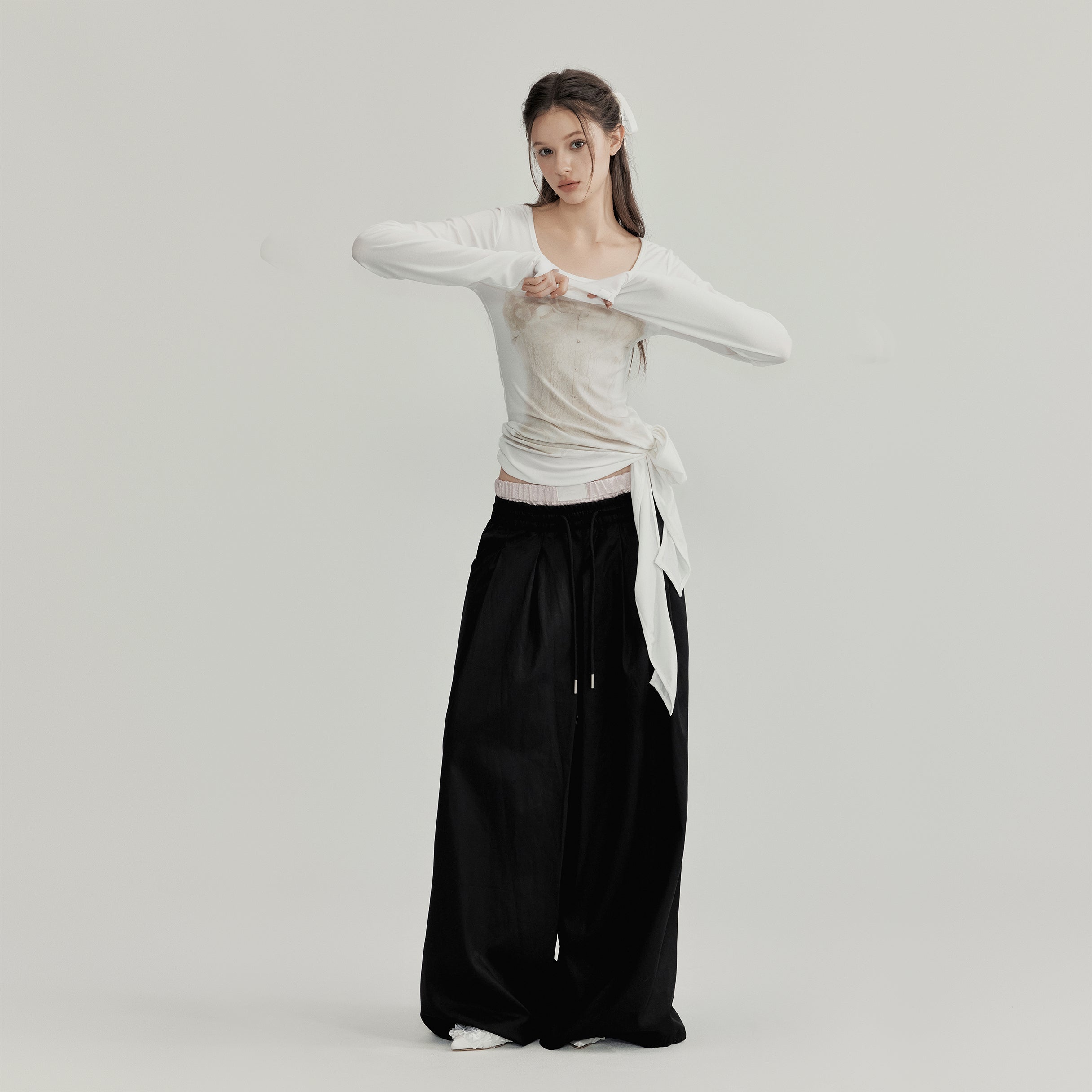 NOMEANSNO N148 Pleated loose pants (2color)