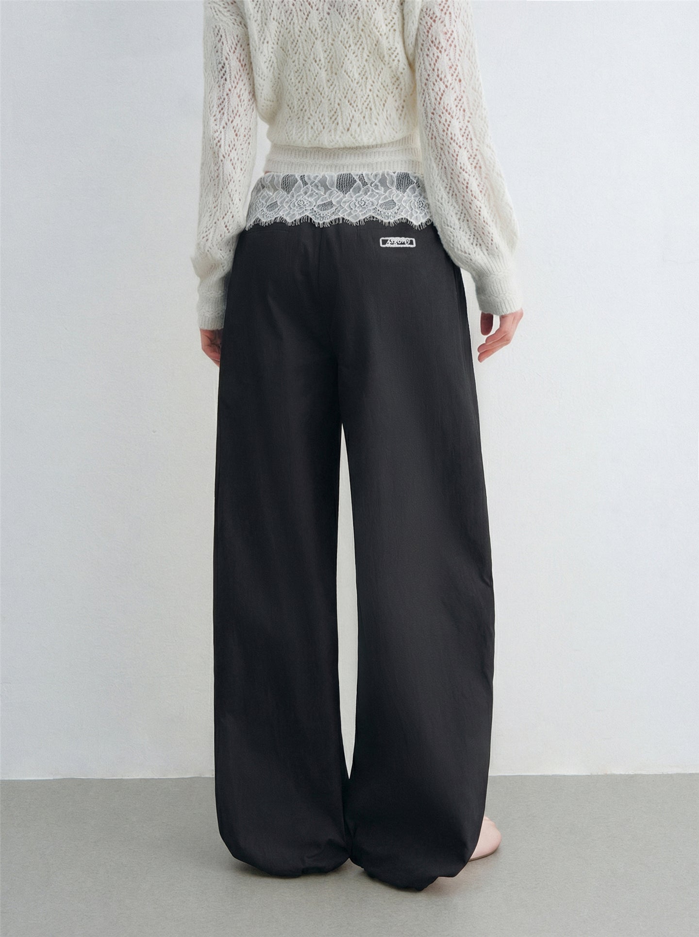 AsGony ASG26024 Lace patchwork drawstring waist wide leg casual pants