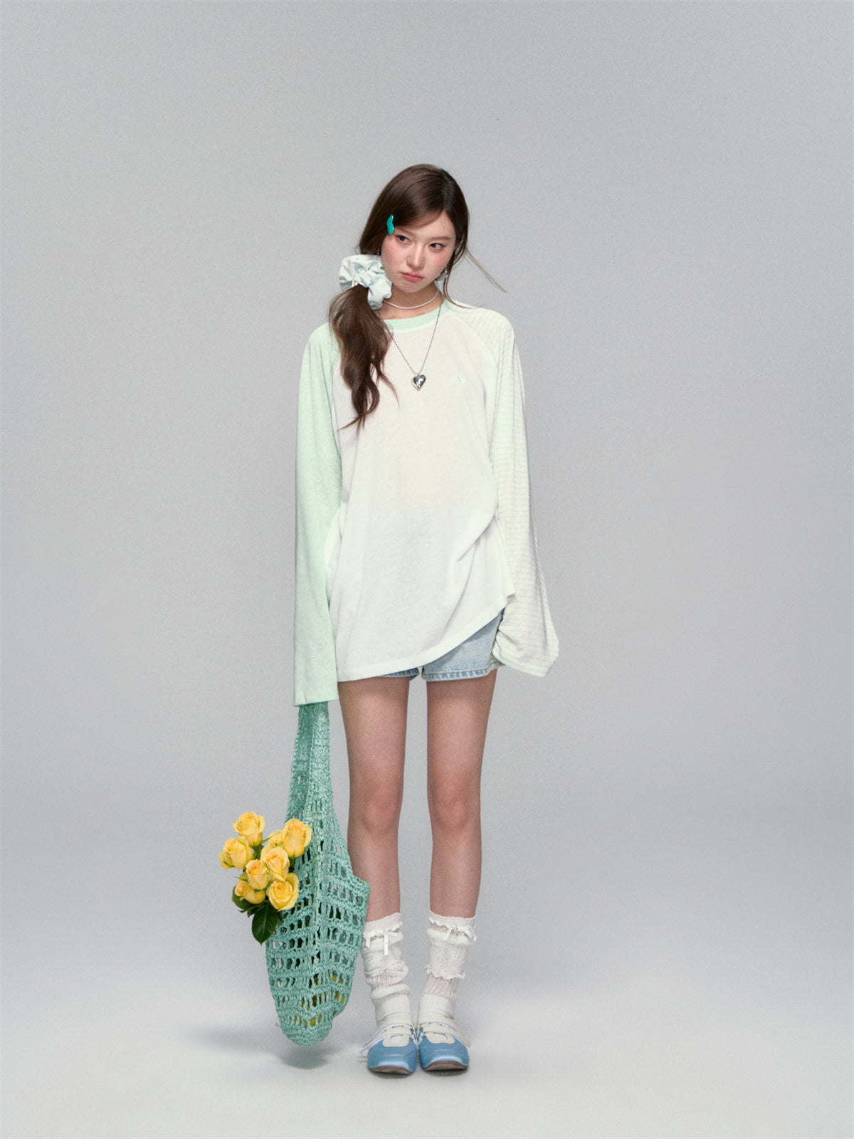 AsGony ASG25271 Striped contrasting sunscreen cover shirt