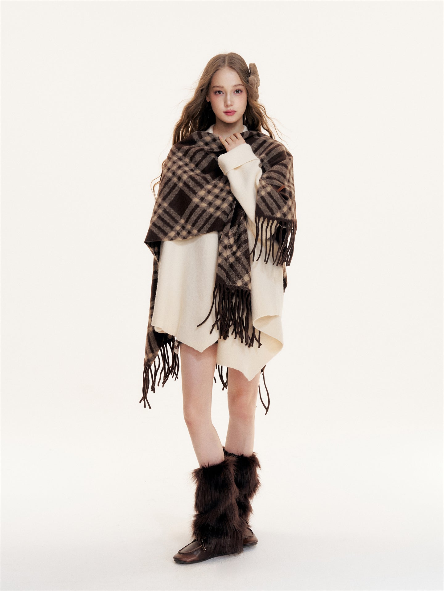 16DEWS 16D25419 Long plaid shawl