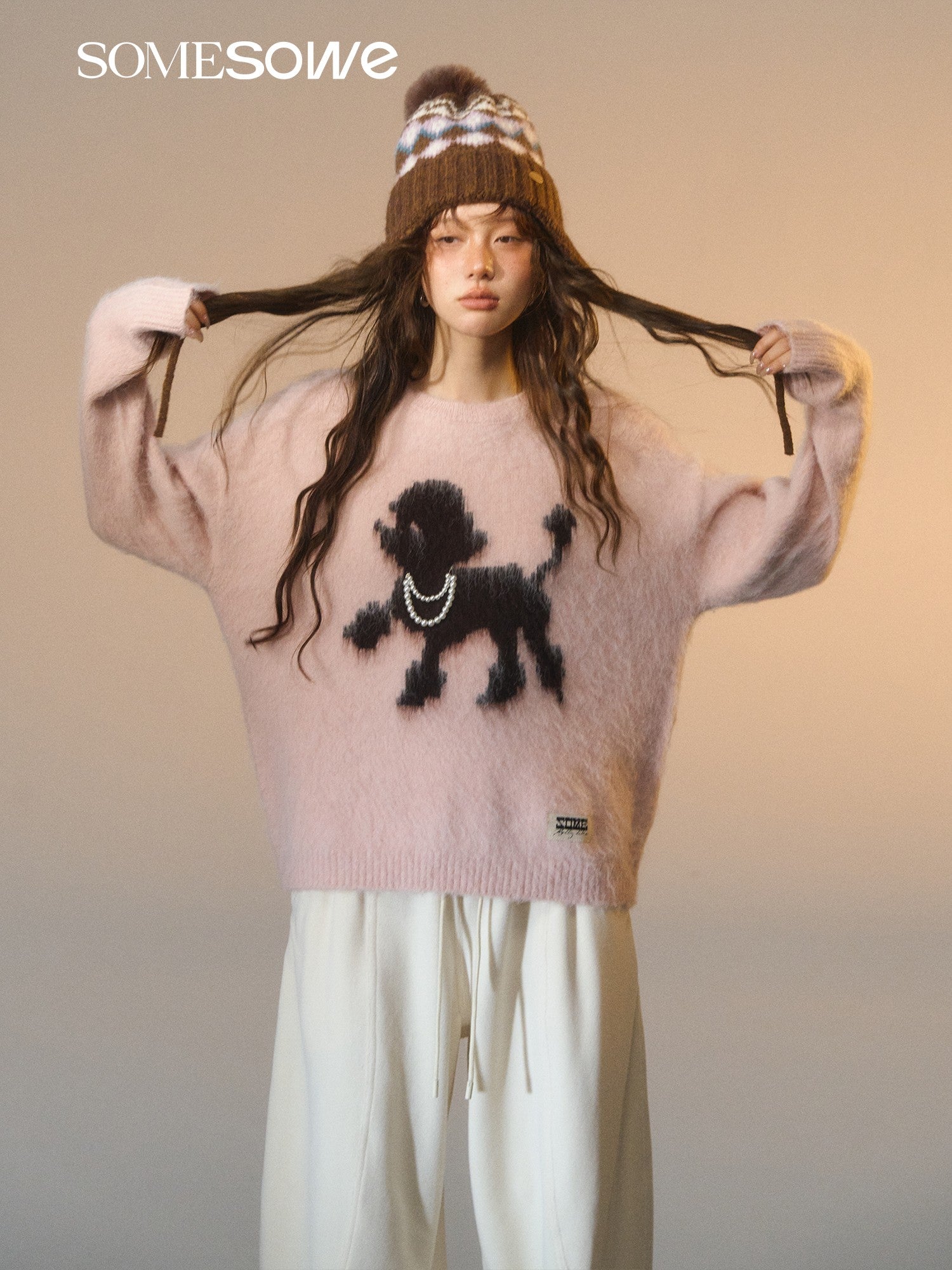 SOMESOWE S2508278 Puppy design round-neck sweater
