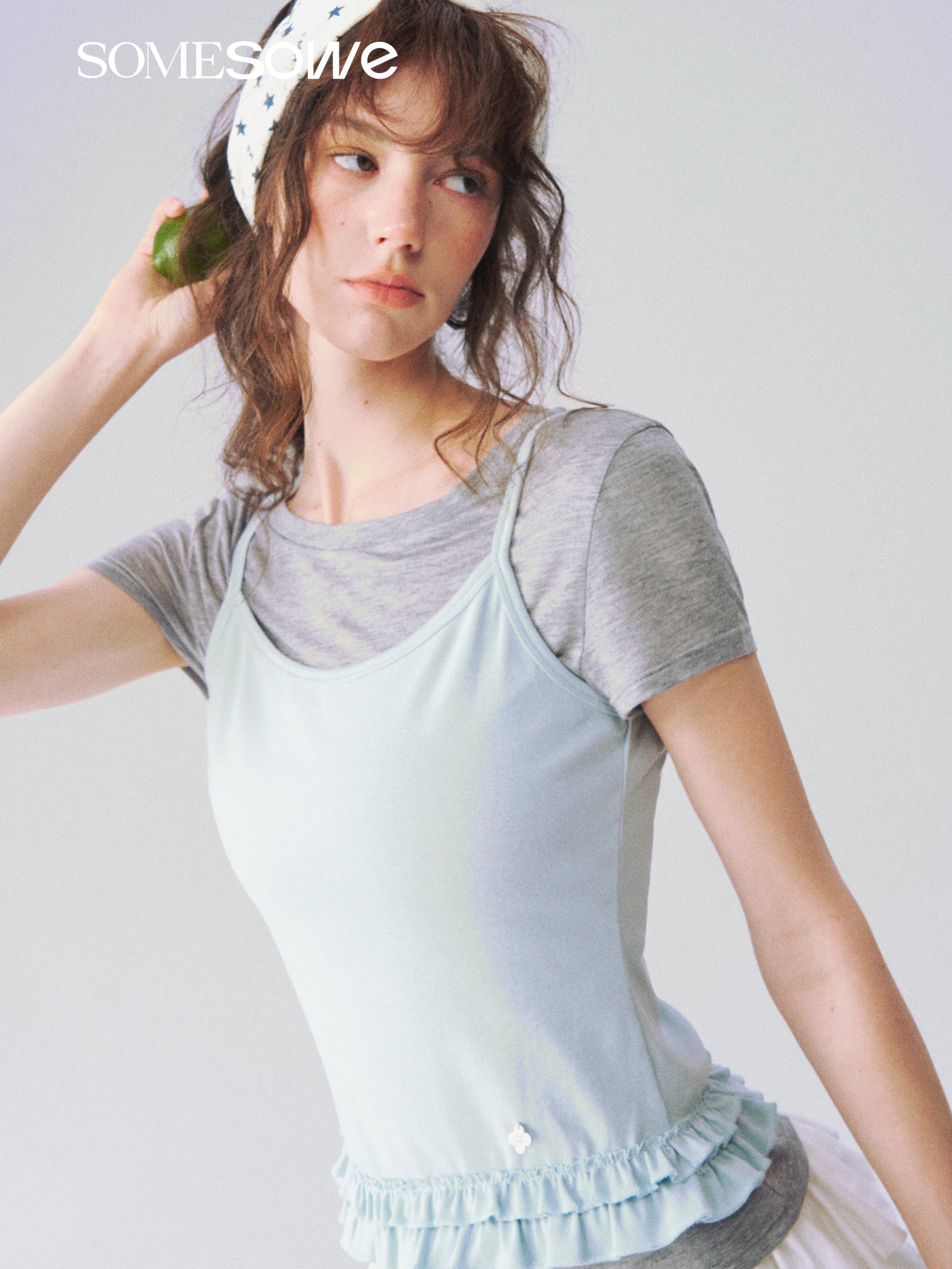 SOMESOWE S2609085 Folding edge short sleeved two-piece set