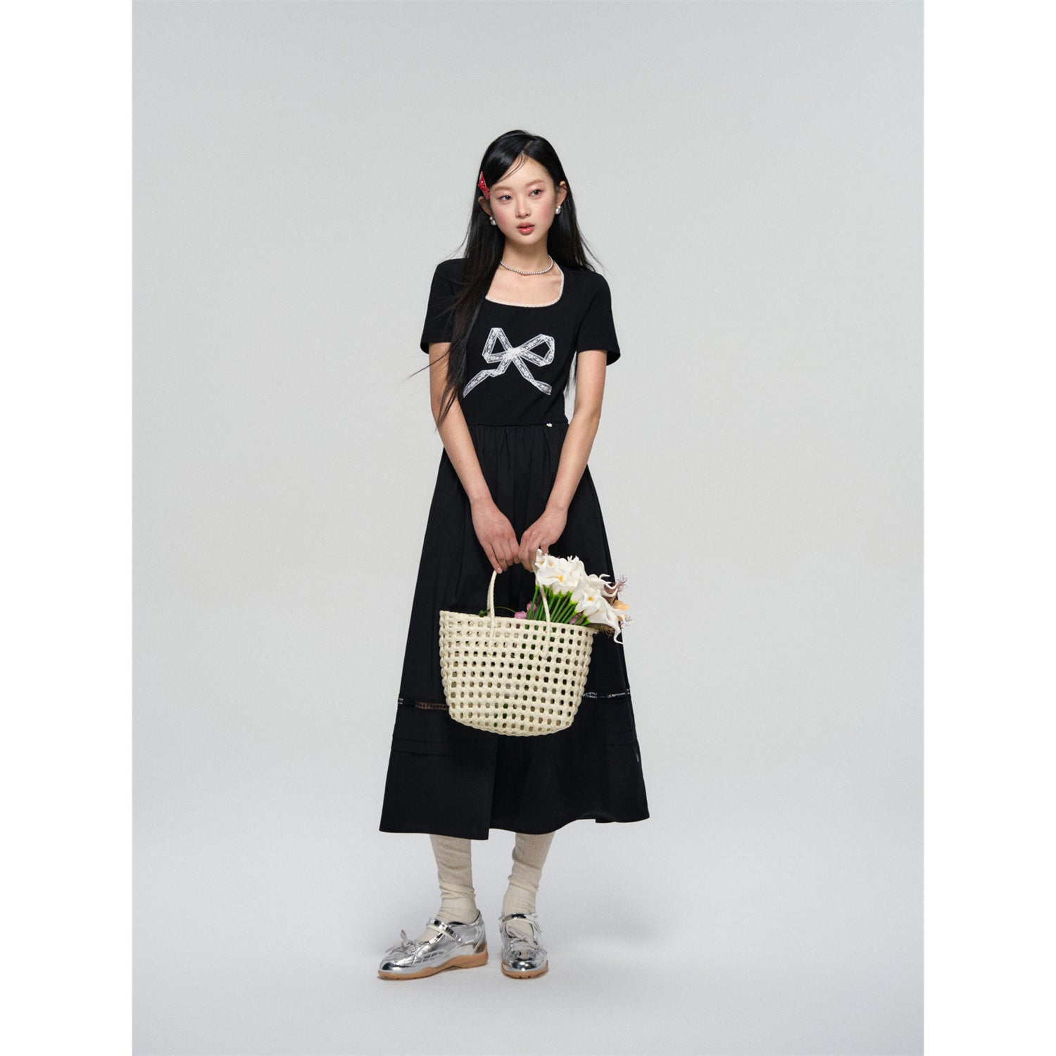 AsGony ASG25055U Splicing lace bow dress