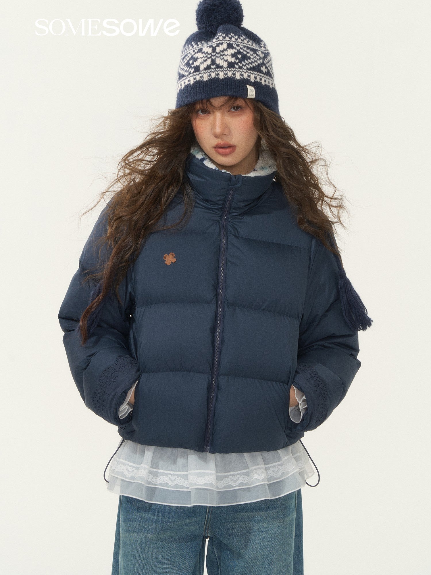 SOMESOWE S2508276 Fur collar splicing short down jacket