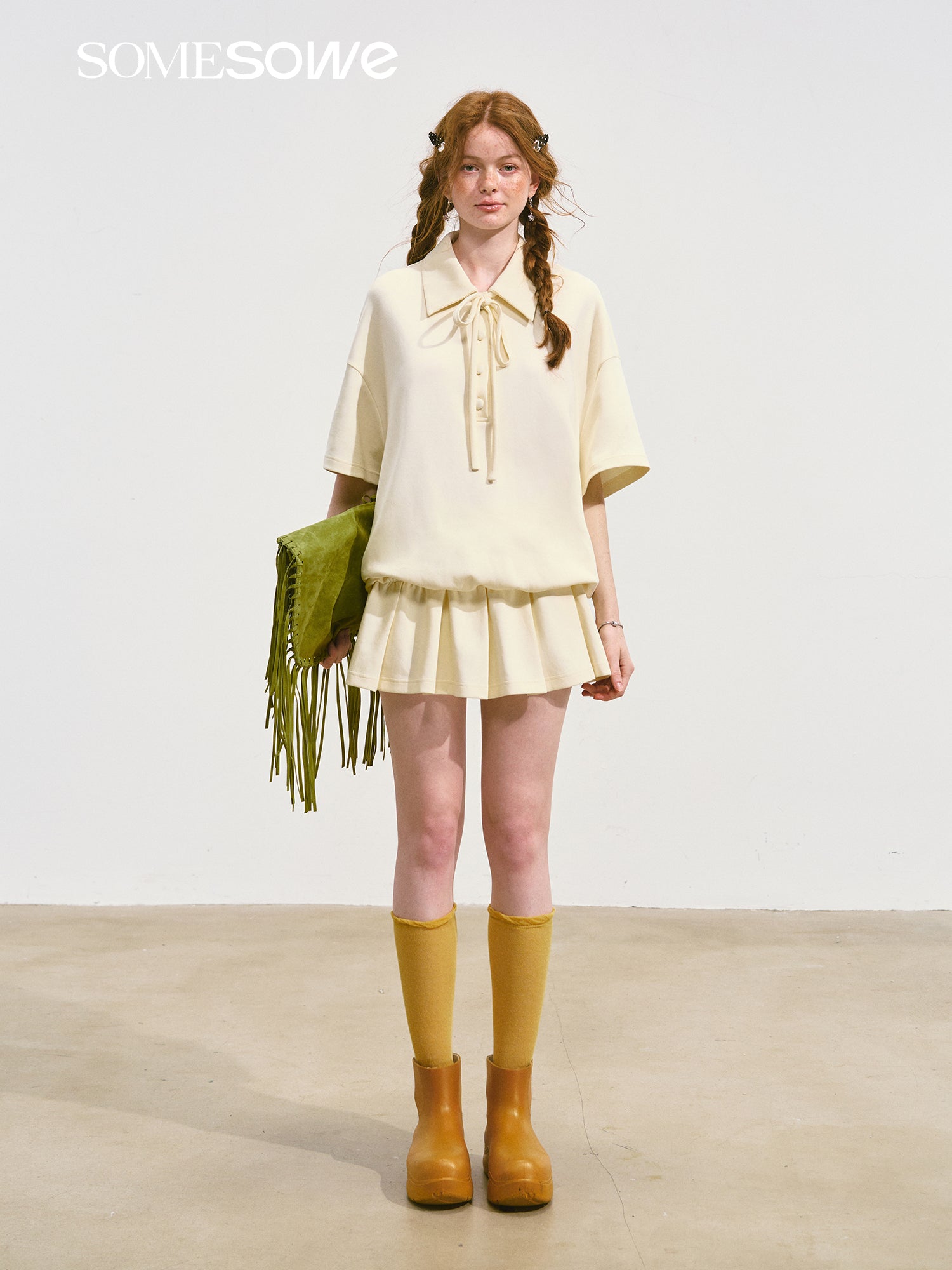 SOMESOWE S2508116 Loose pleated bow dress