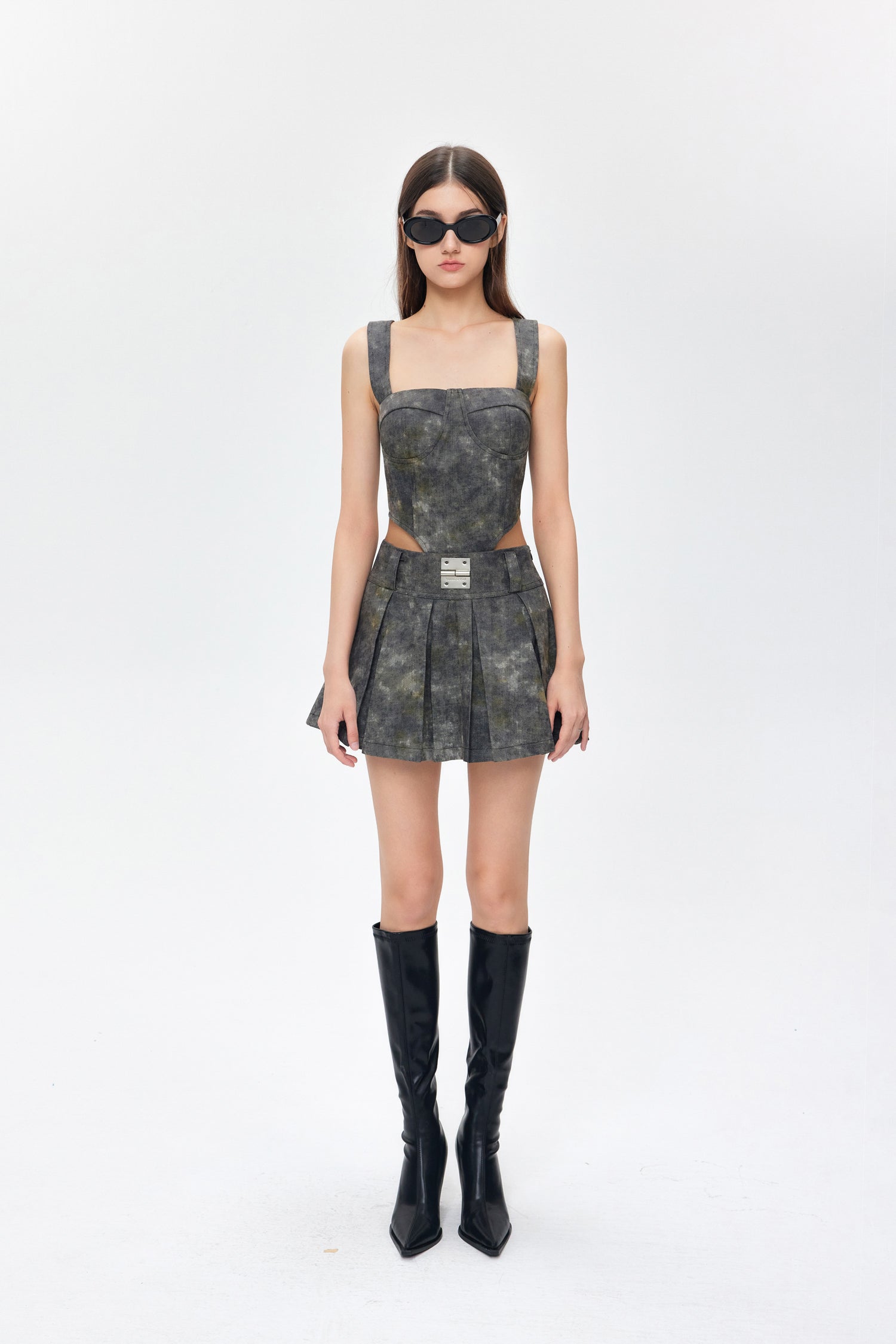 YJ1NGZYZJ Denim Acid-Wash Skirt In Gray