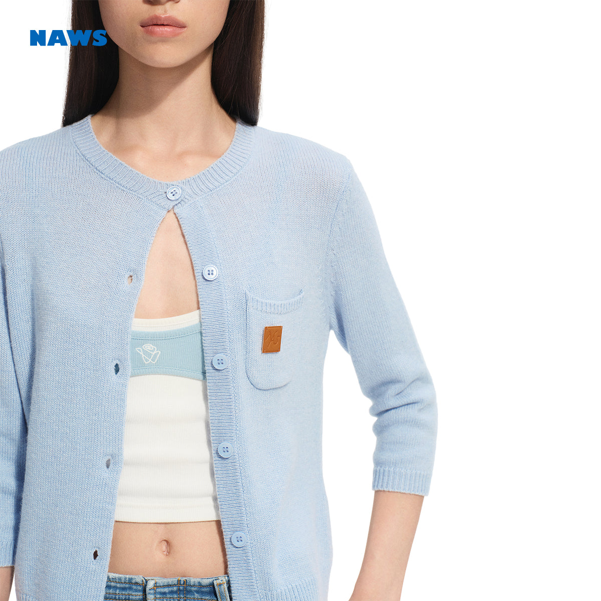 NAWS MY050325 Cloud wrapped mid sleeve knitted cardigan