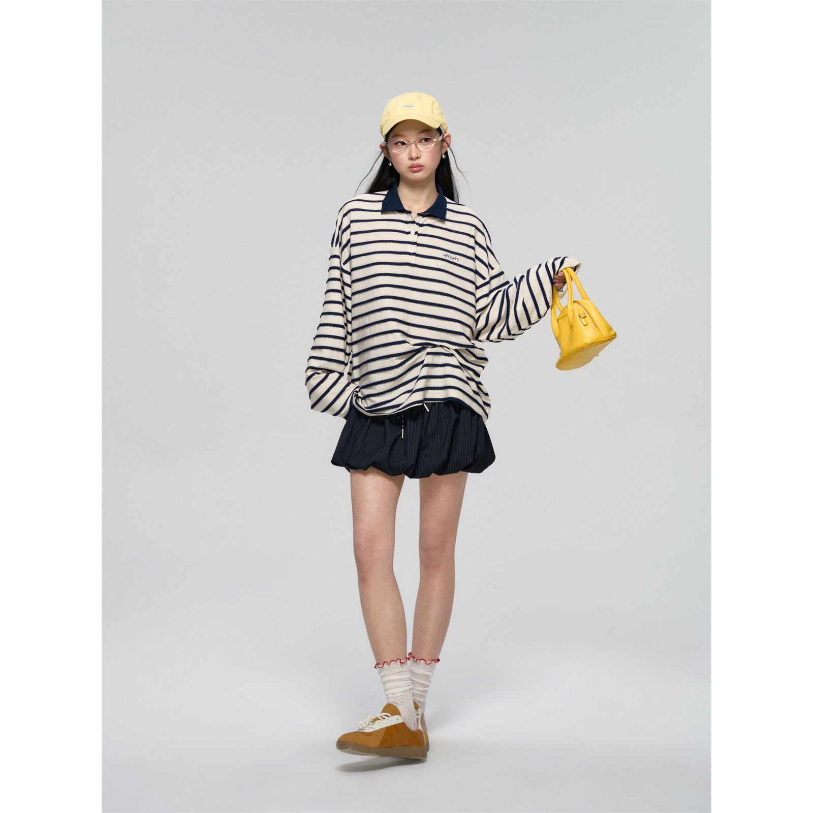 AsGony ASG25076 Contrasting drawstring striped skirt