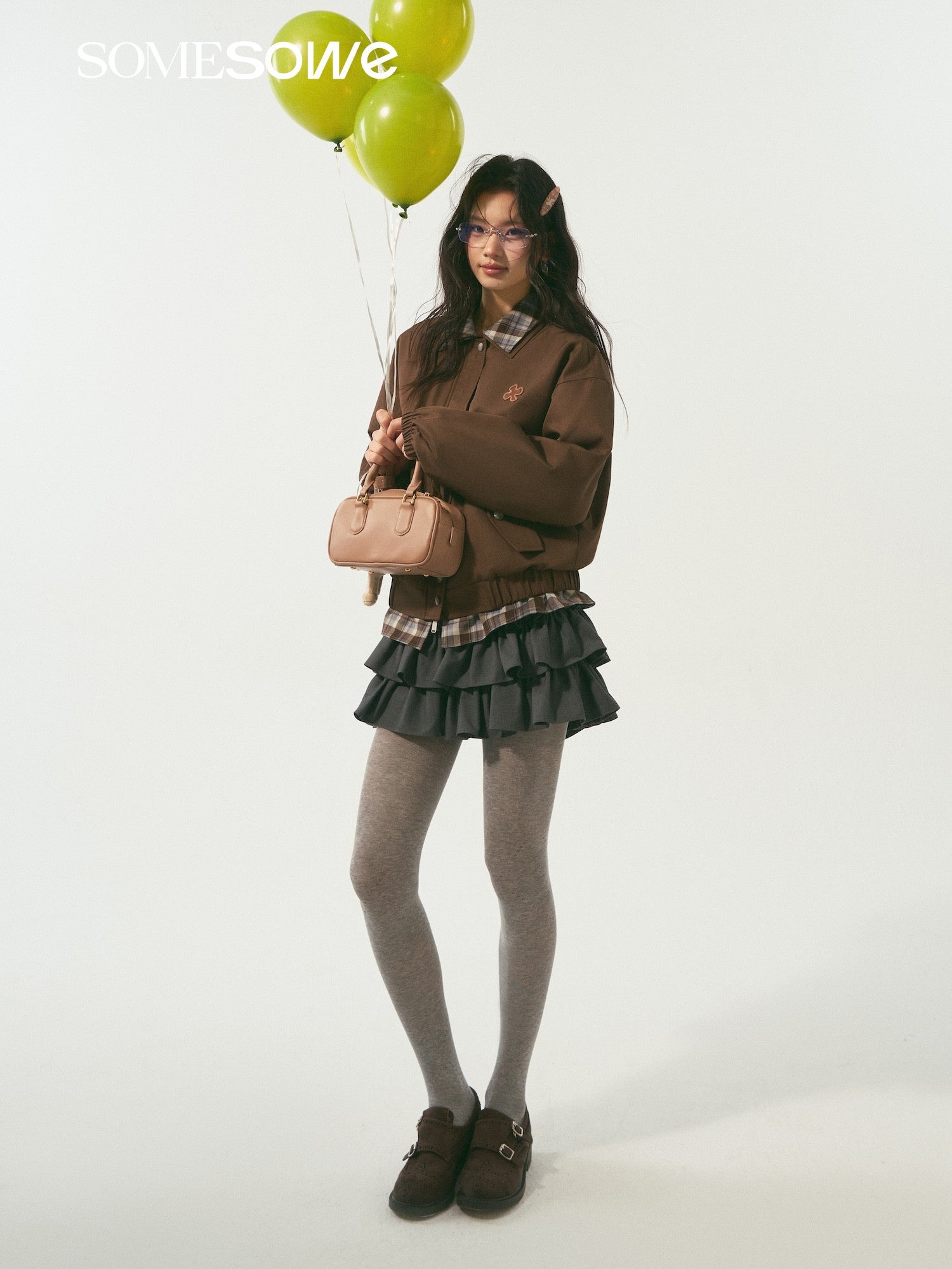 SOMESOWE S2509003 Double layered collar plaid spliced jacket