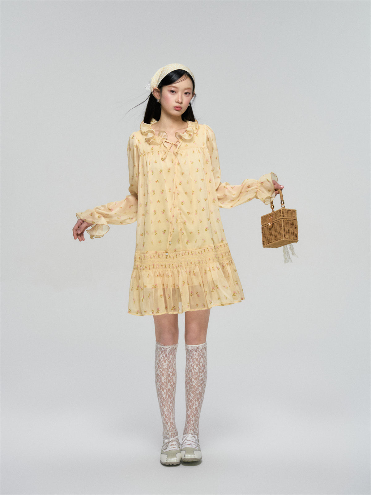 AsGony ASG25091 Floral long sleeved dress