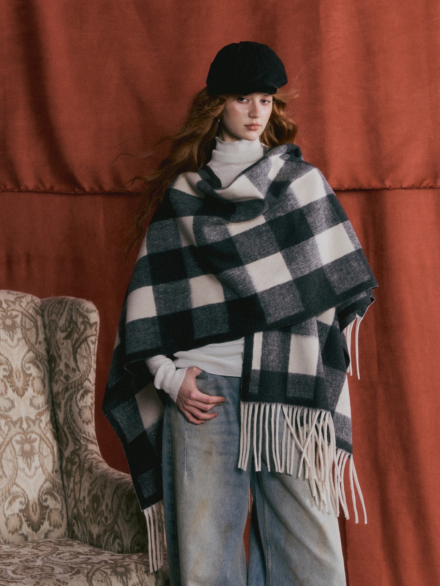 AsGony ASG25517 Versatile plaid cape shawl