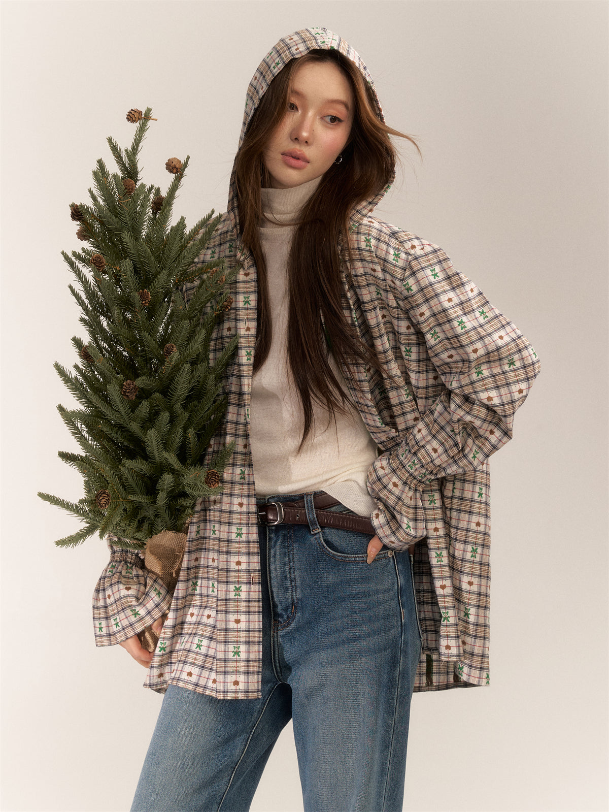 AsGony ASG24634 Checked hooded shirt